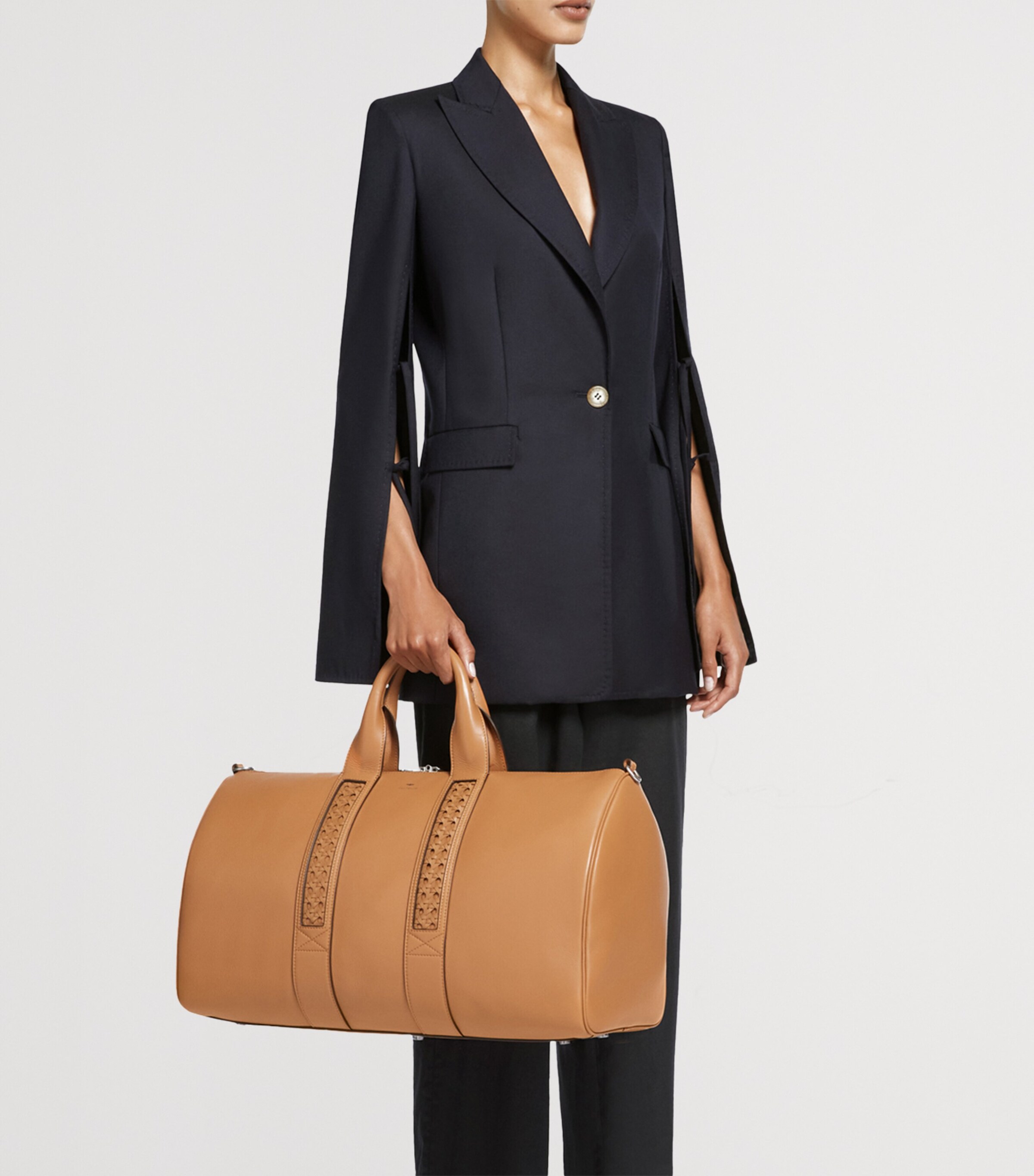 Leather Woven-Detail Holdall WALNUT Image 7