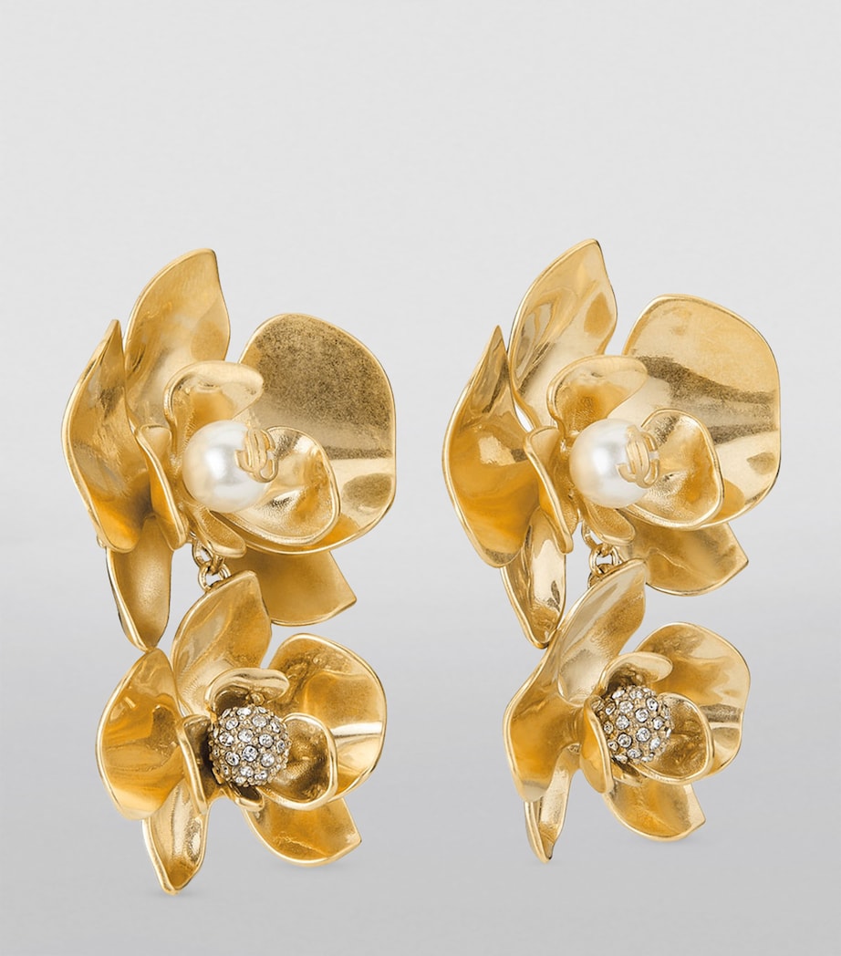 Embellished Petal Double Earrings GOLD/WHITE/CRYSTAL Image 3