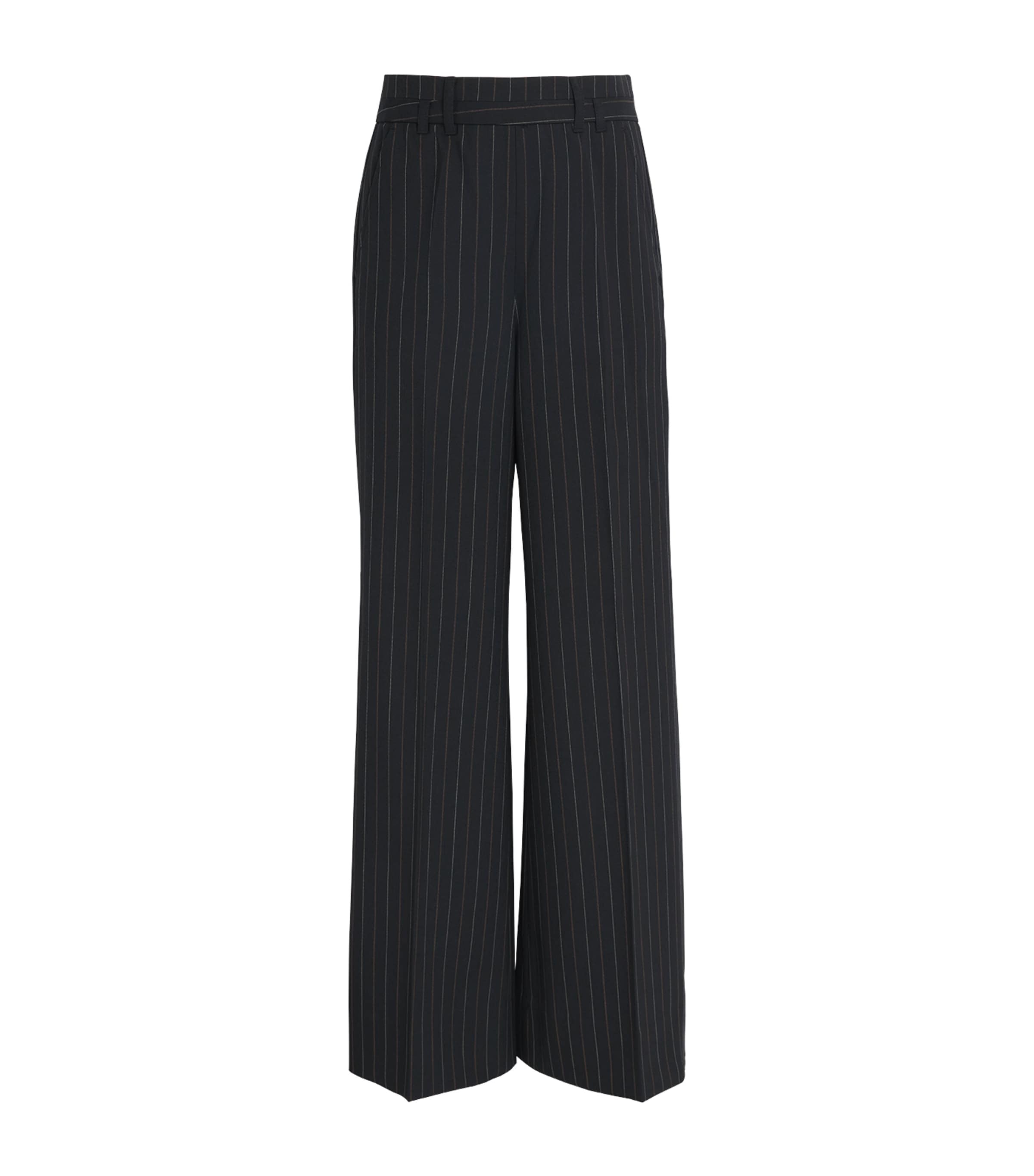 ME+EM Womens Pinstripe Wide-Leg Trousers Black Image 1