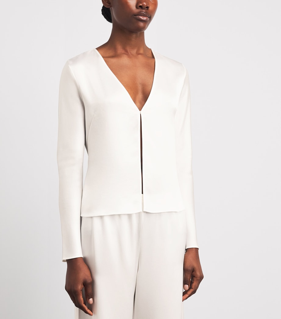 LESET Womens Satin Long-Sleeve Barb Top Optic White Image 4