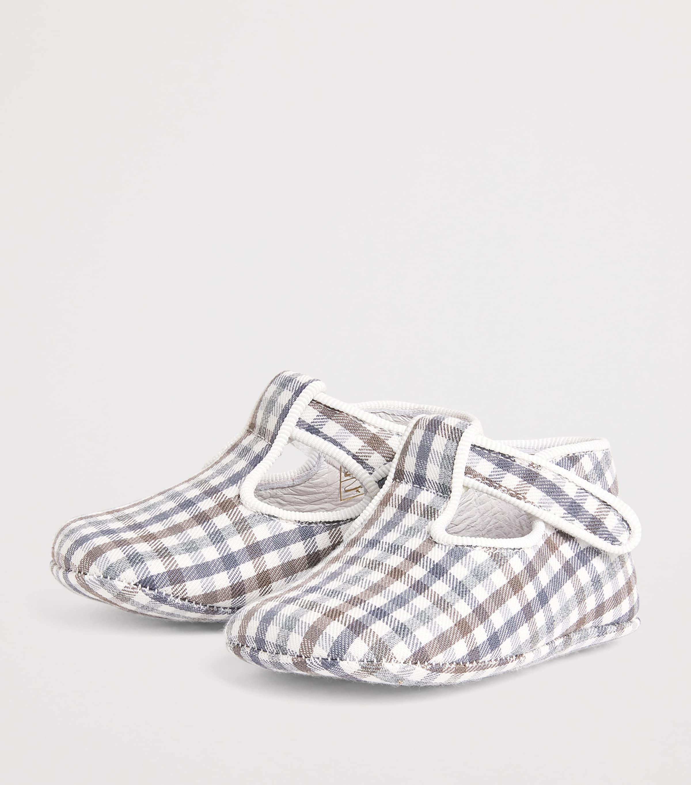 Check T-Bar Pram Shoes BROWN Image 2