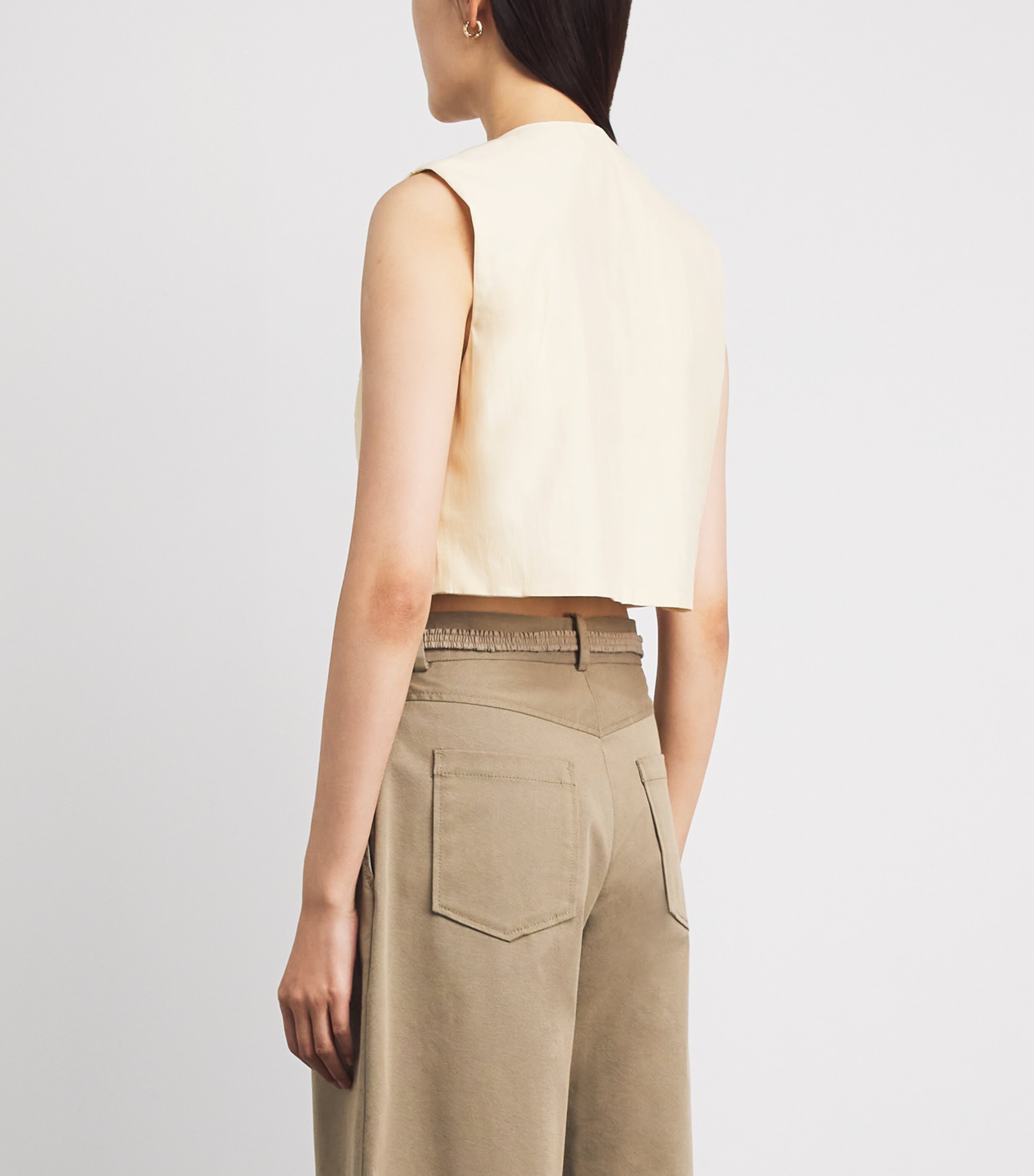Sandro Paris Womens Cotton-Blend Sleeveless Crop Top Vanilla Image 5