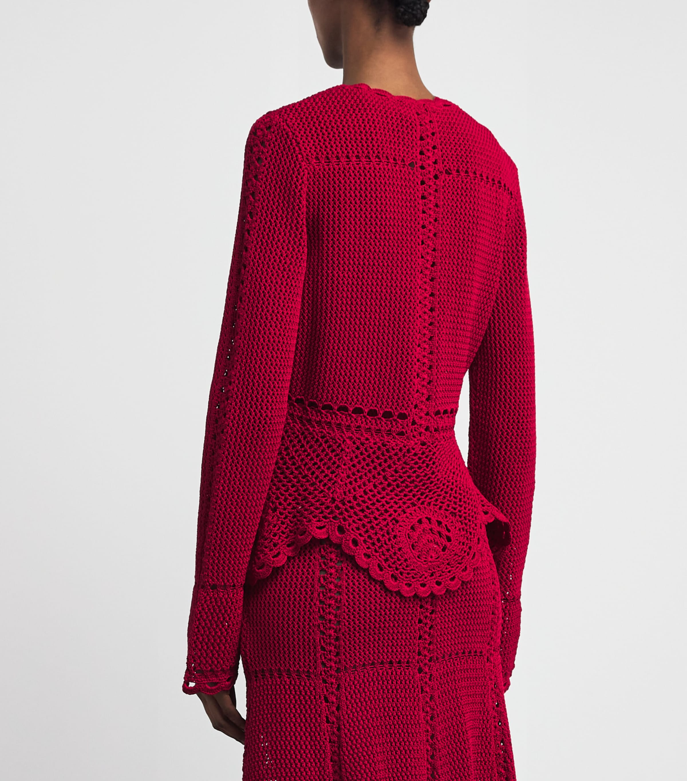 Erdem Womens Cotton Crochet Peplum Cardigan Ruby Red Image 5