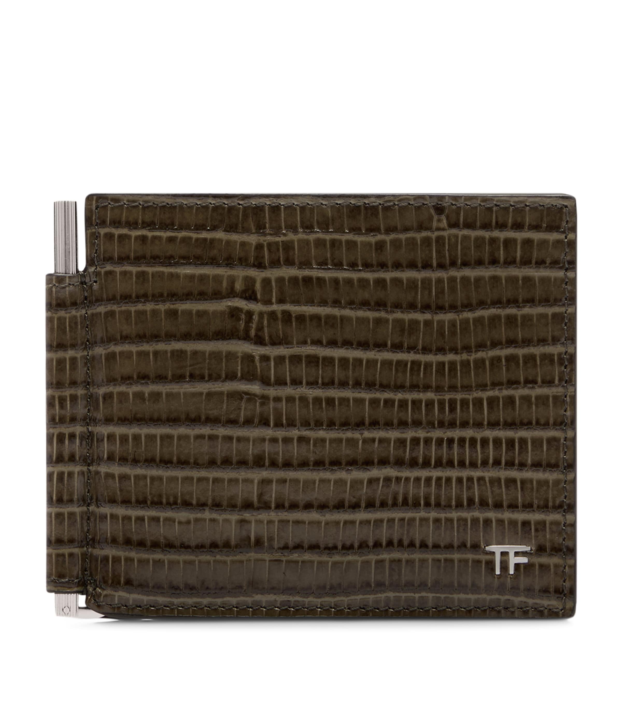 Tom Ford Croc-embossed Leather T-line Money Clip Wallet In Green