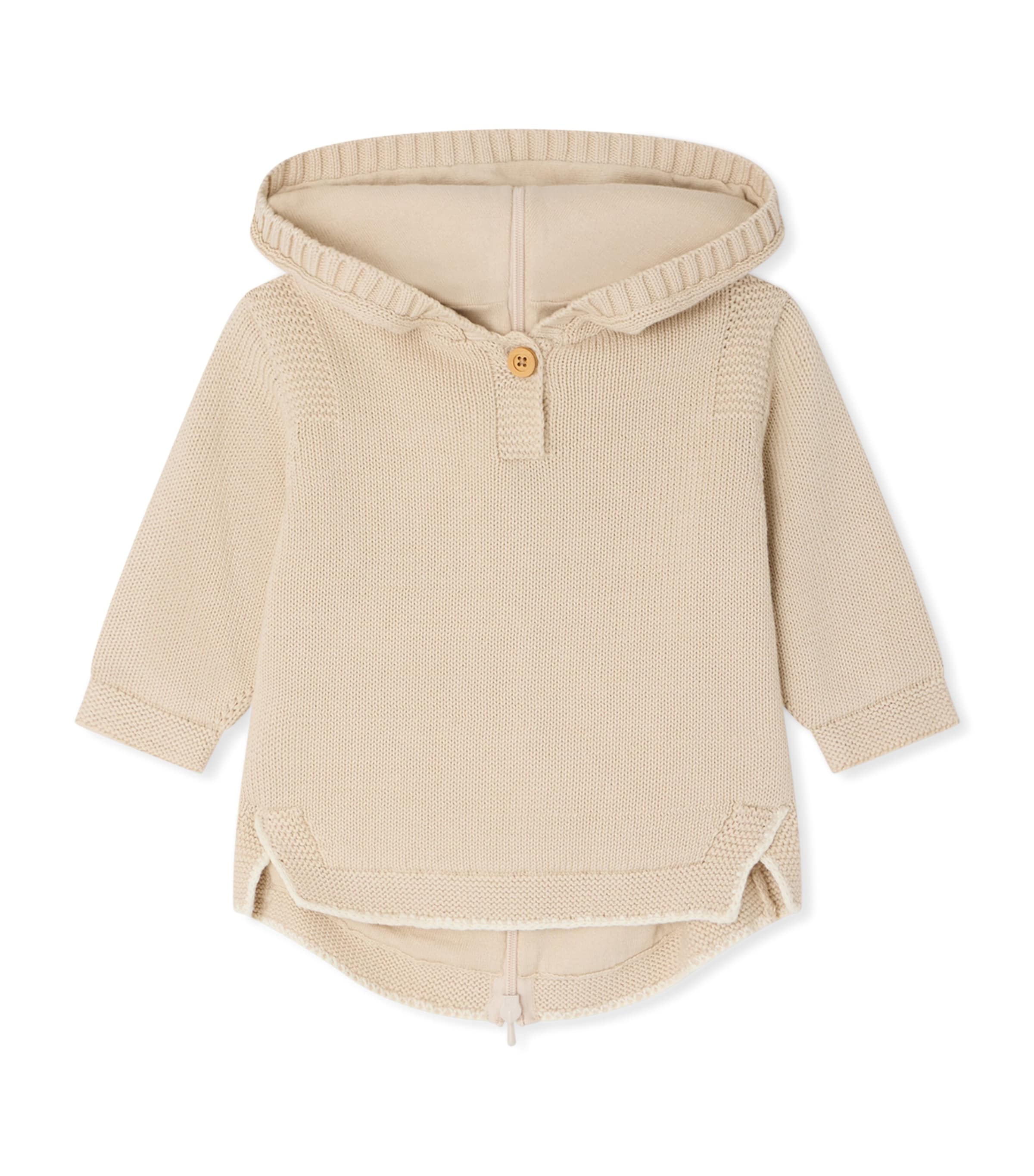 Cotton Longline Hoodie (1-18 Months) BEIGE Image 1
