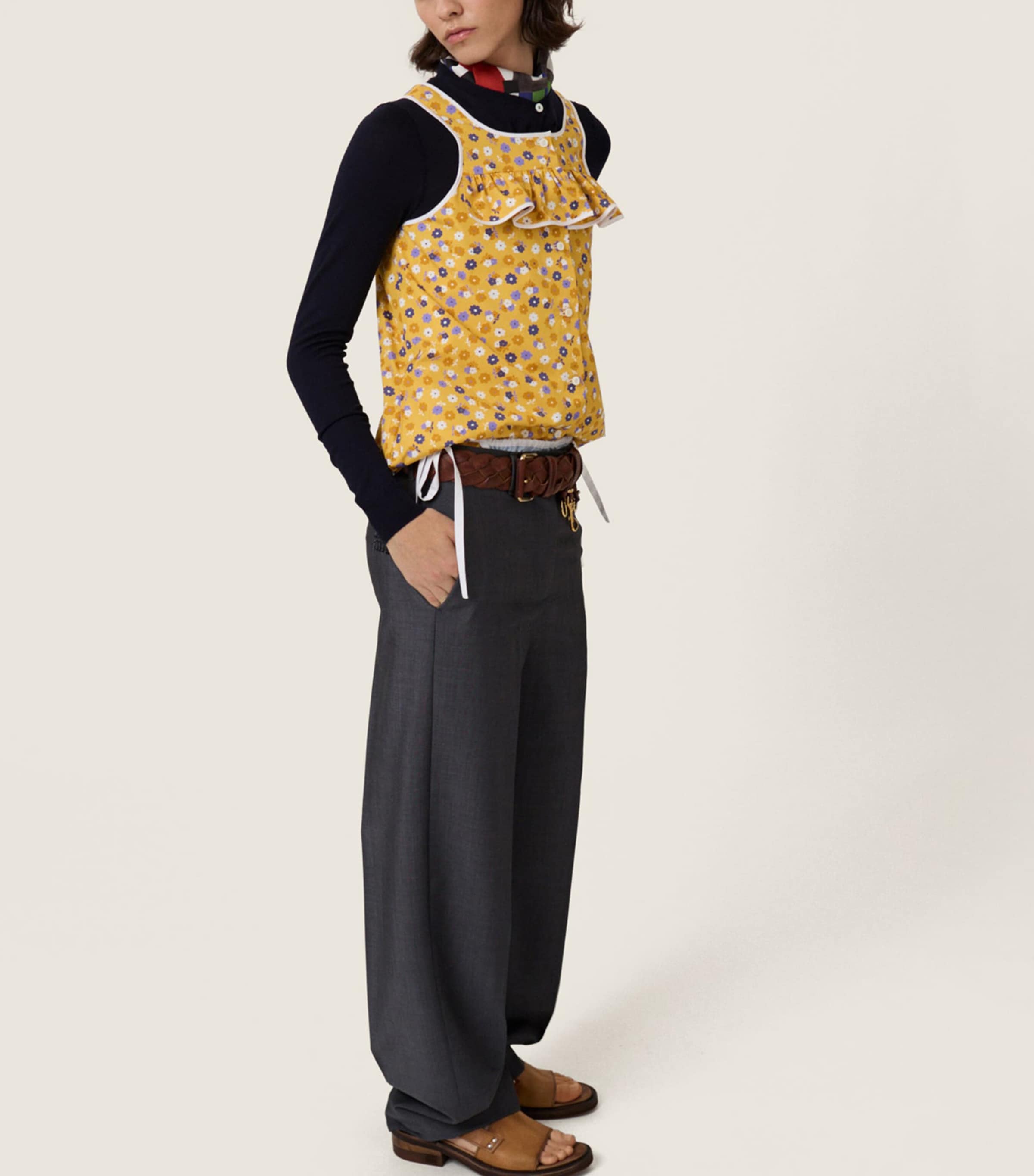 Miu Miu Womens Poplin-Wool Floral Top Image 4