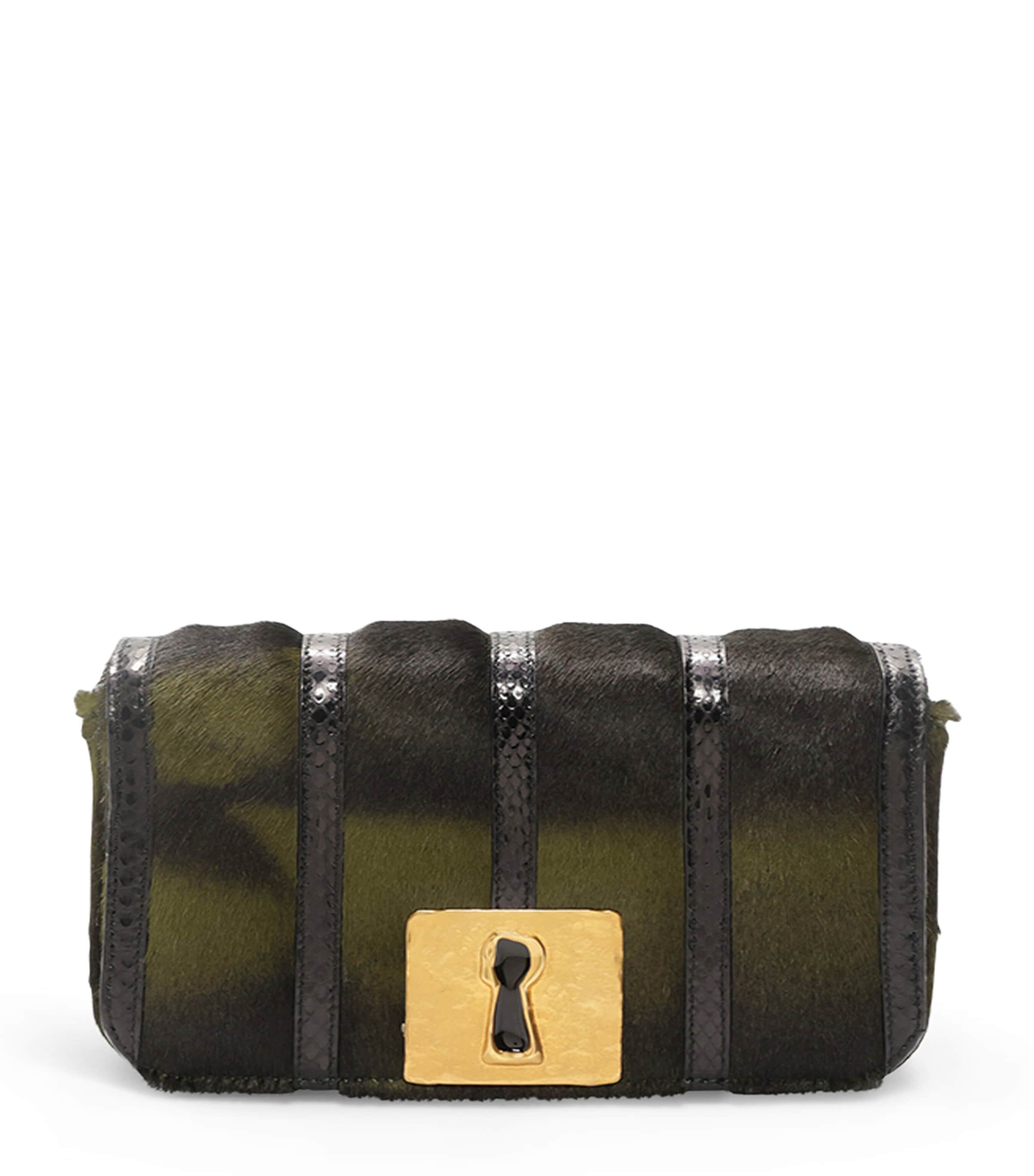 Pony Hair-Snakeskin Schiap Clutch Bag 613 DARK GREEN Image 1