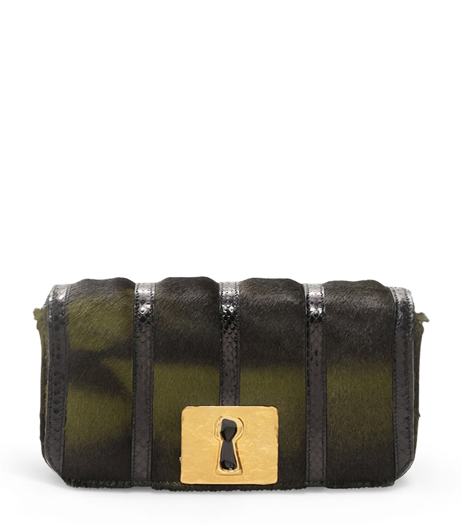 Pony Hair-Snakeskin Schiap Clutch Bag 613 DARK GREEN Image 1
