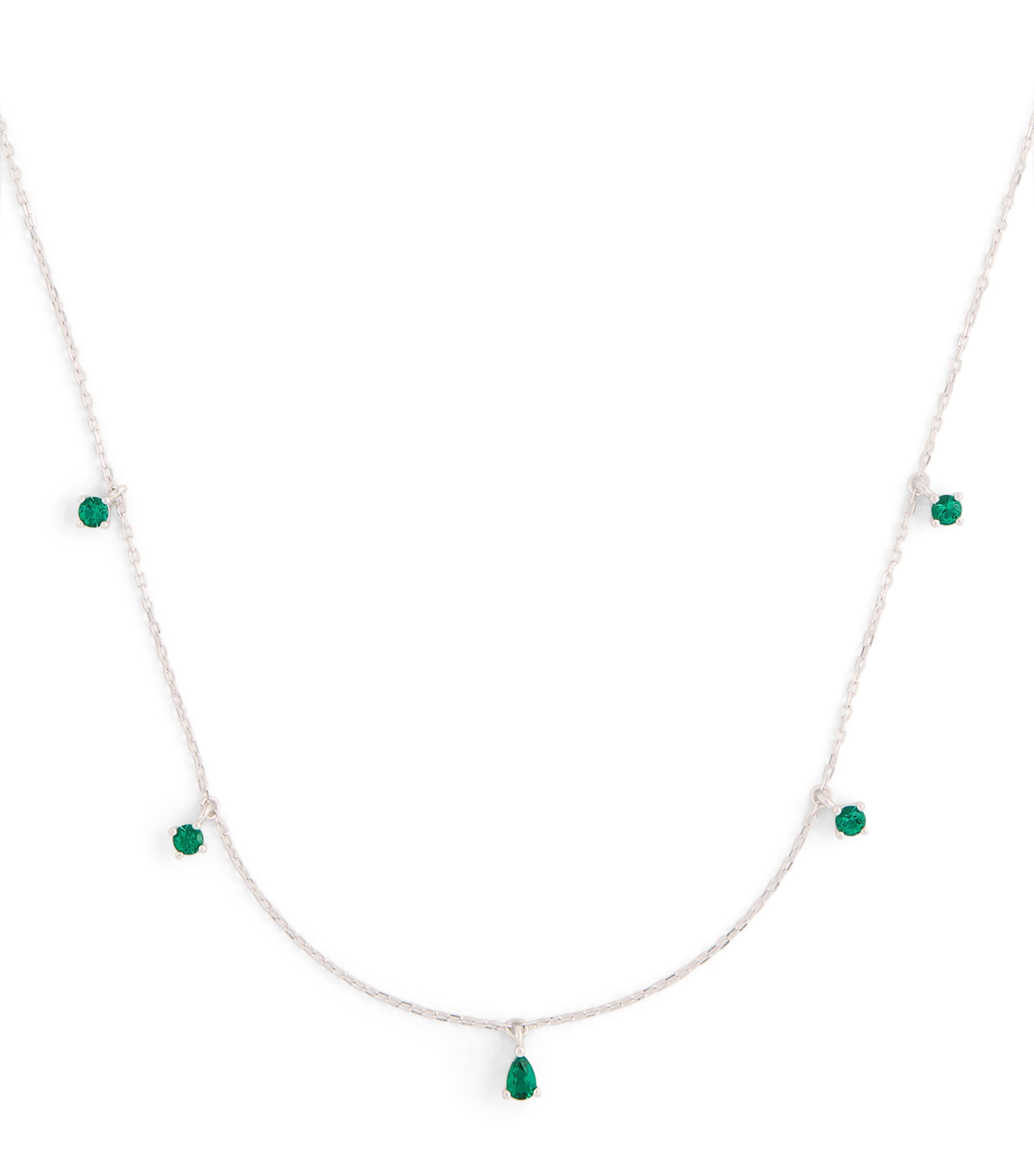 Astrid & Miyu White Gold And Emerald Charm Necklace In Silver