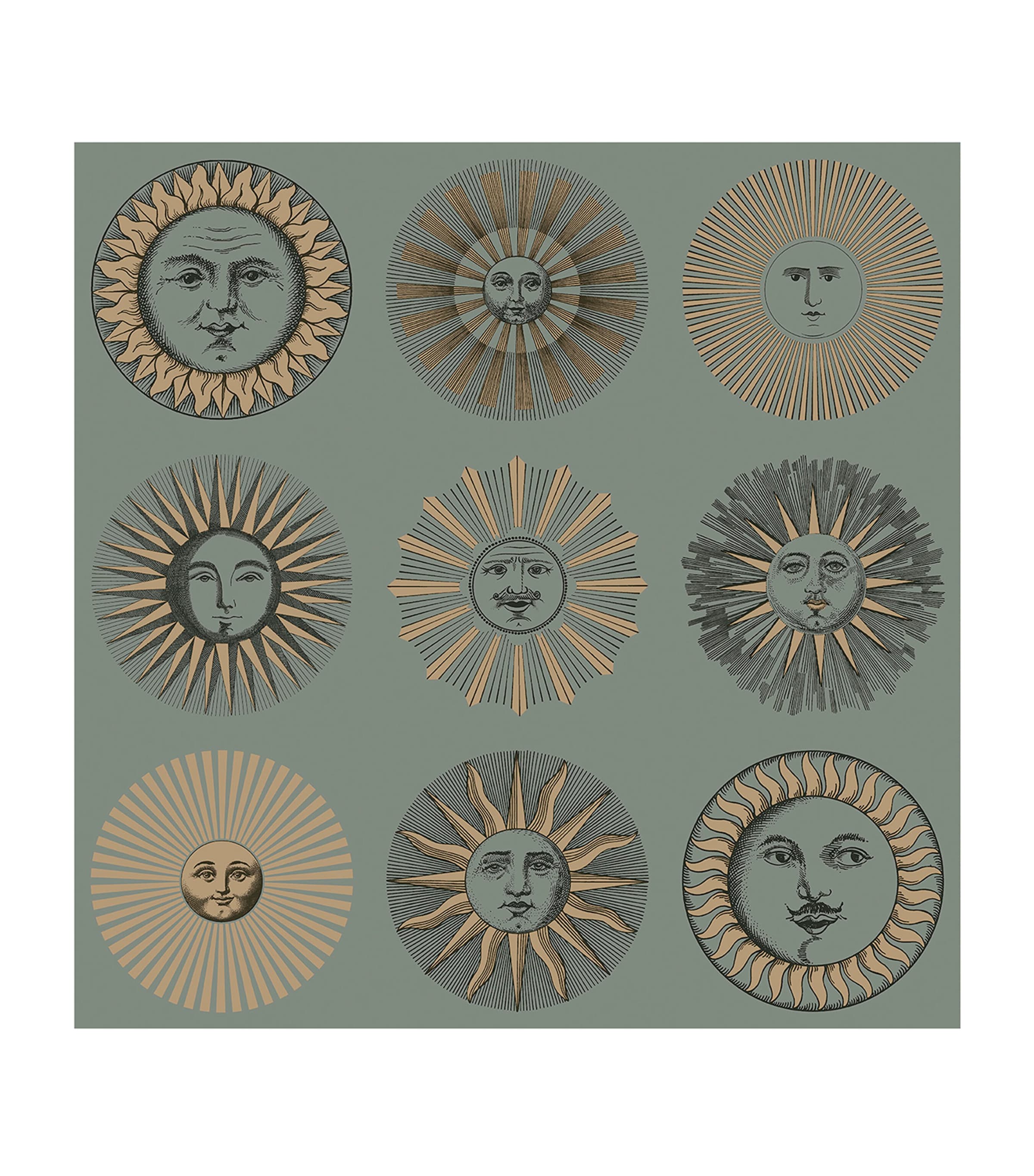 Cole & Son x Fornasetti Soli Wallpaper Roll Sage & Rose Gold Image 1