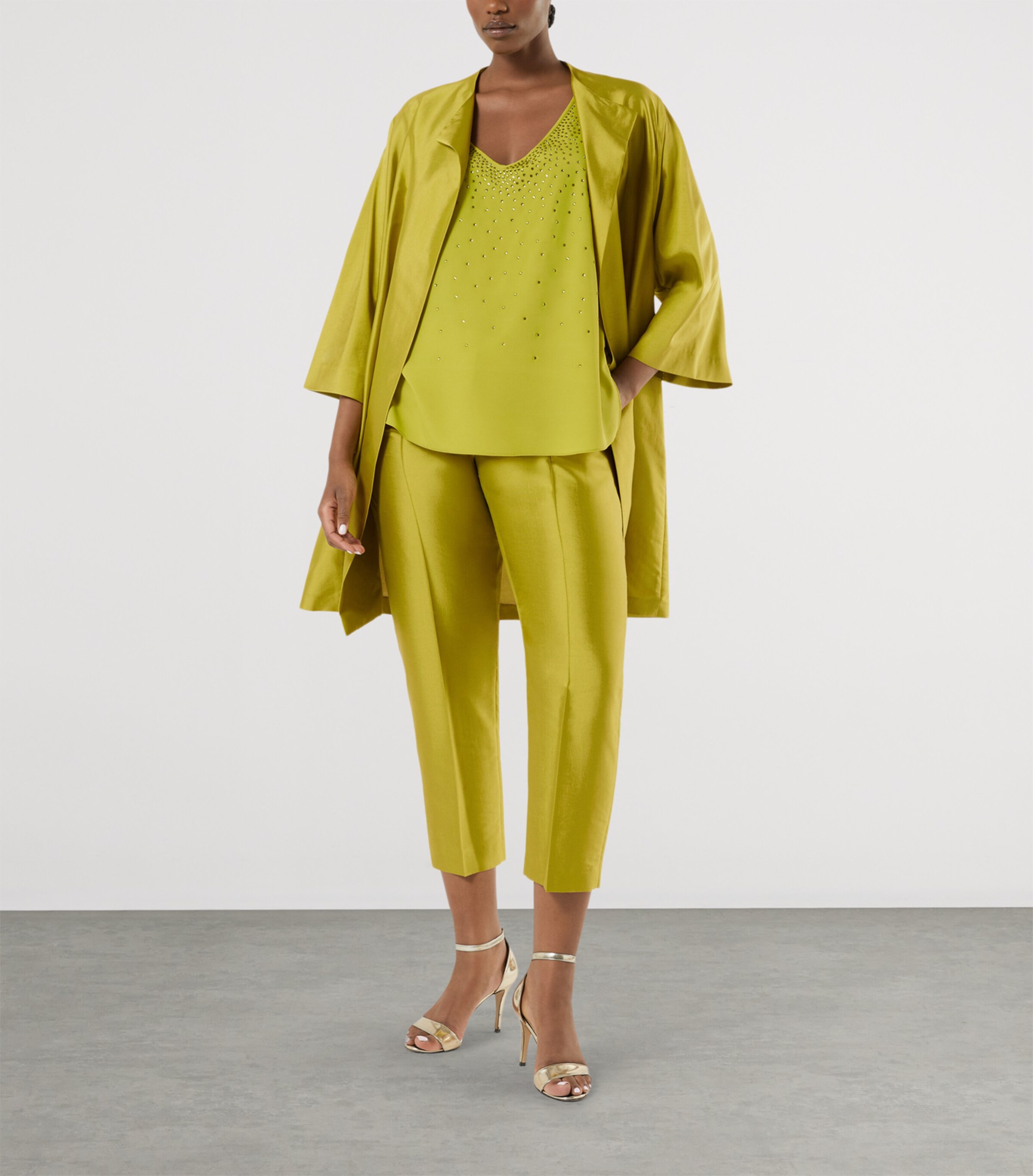 Marina Rinaldi Womens Silk Overcoat Olive Green Image 2