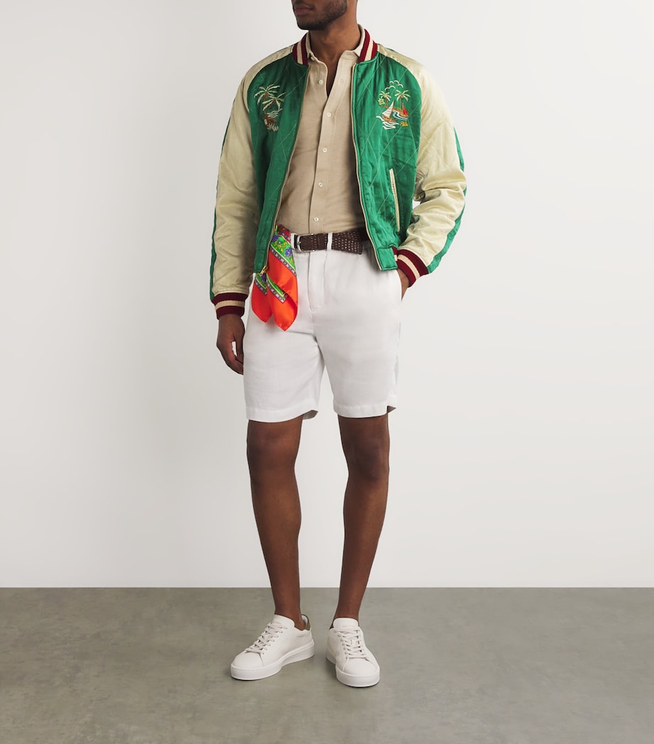 Polo Ralph Lauren Mens Satin Quilted Bomber Jacket Green/beig Image 2