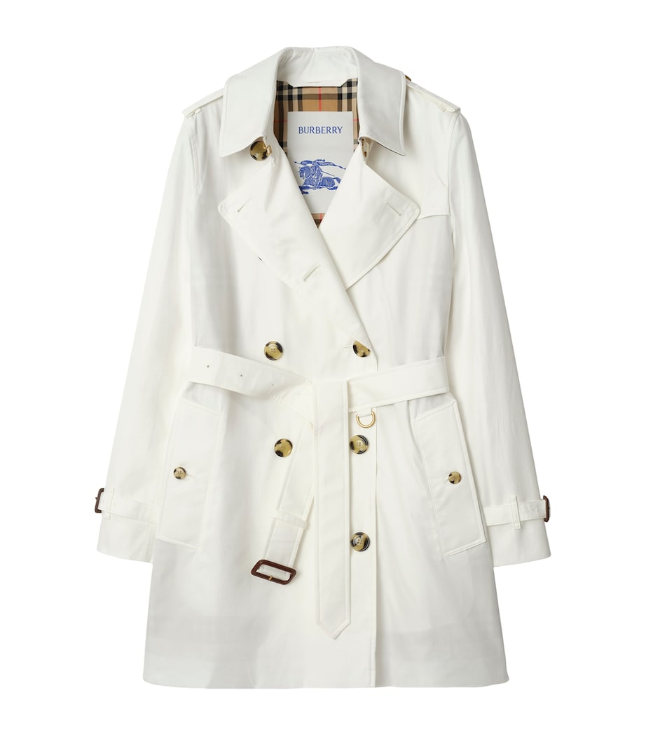 Burberry Womens Short Tropical Gabardine Kensington Trench Coat Cotton Image 1