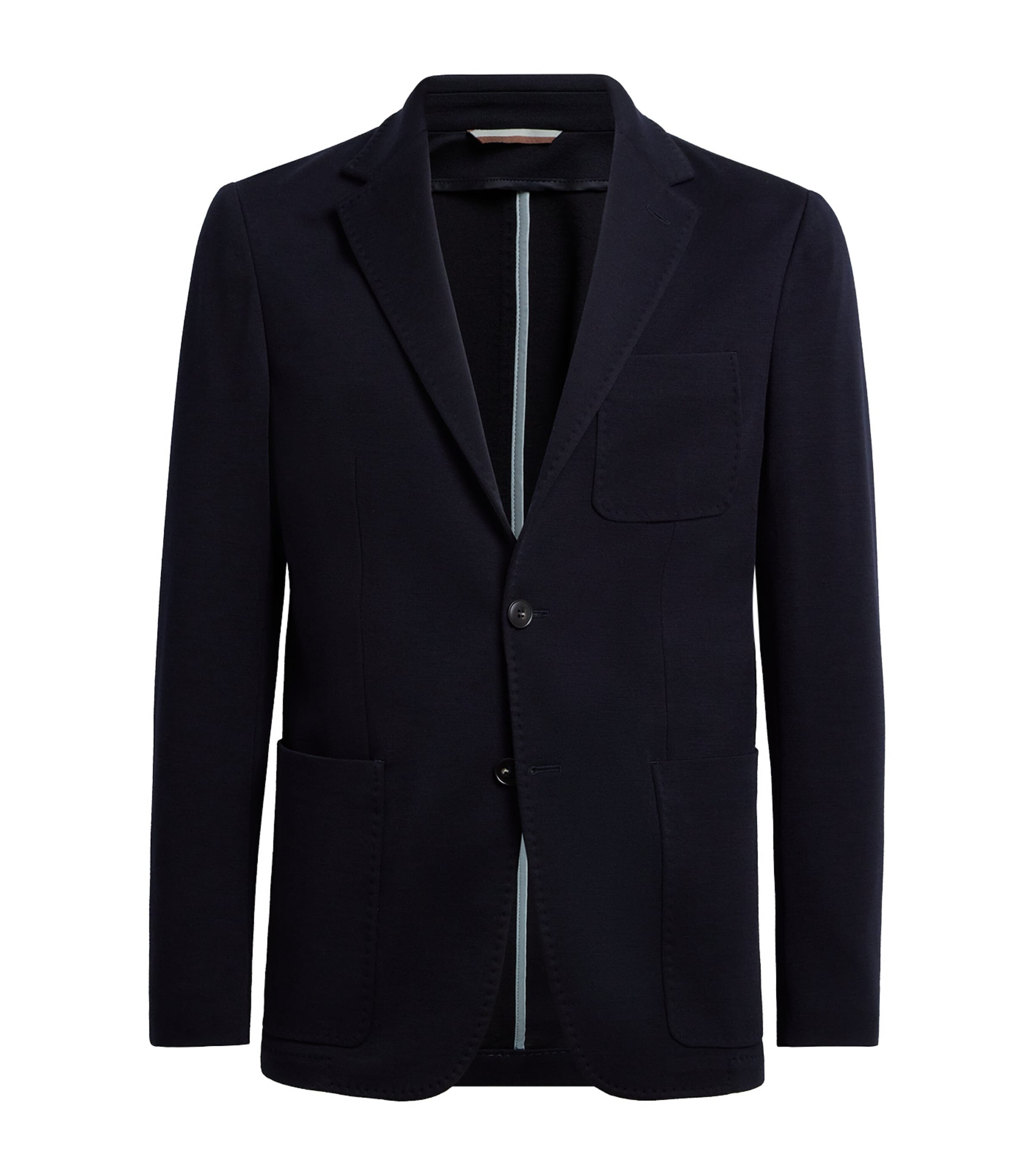 Canali Mens Wool Jersey Knit Blazer Navy Image 1