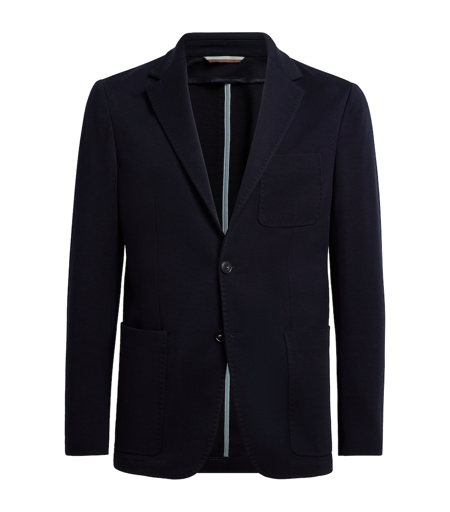 Canali Mens Wool Jersey Knit Blazer Navy Image 1