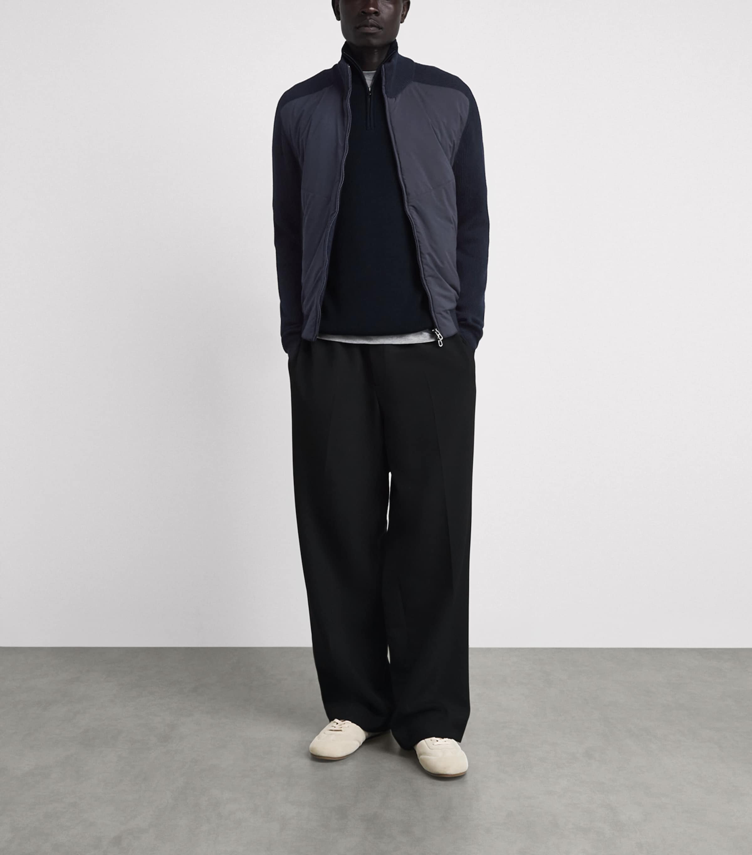 Sease Mens Virgin Wool-Shell Bomber Jacket Midnight Blue Image 2