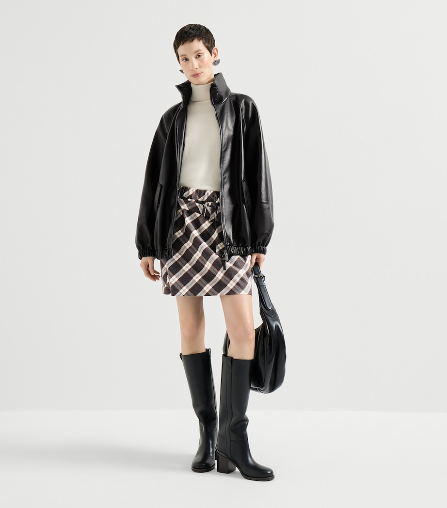 Brunello Cucinelli Womens Virgin Wool-Blend Check Mini Skirt Image 2
