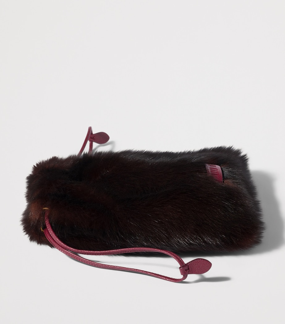 Miu Miu Shearling Drawstring Pouch Brown Image 3
