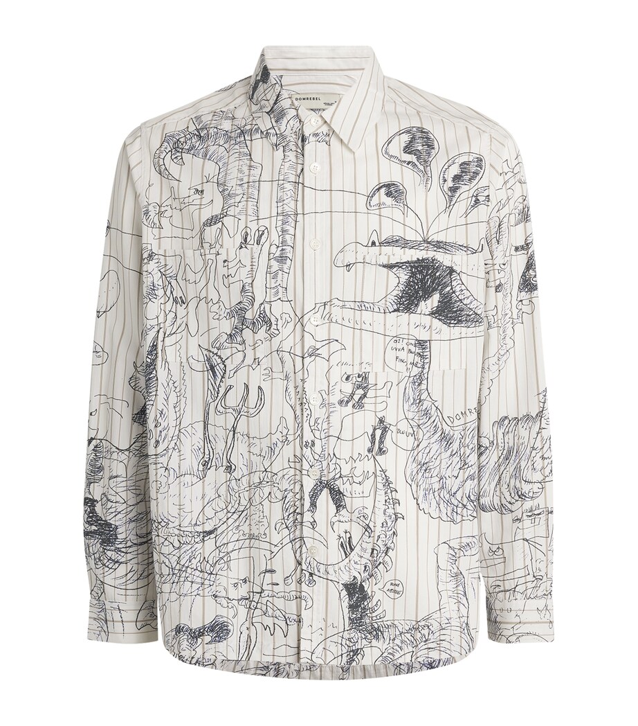 DOMREBEL Mens Cotton Printed Utopia Shirt Beige Image 1