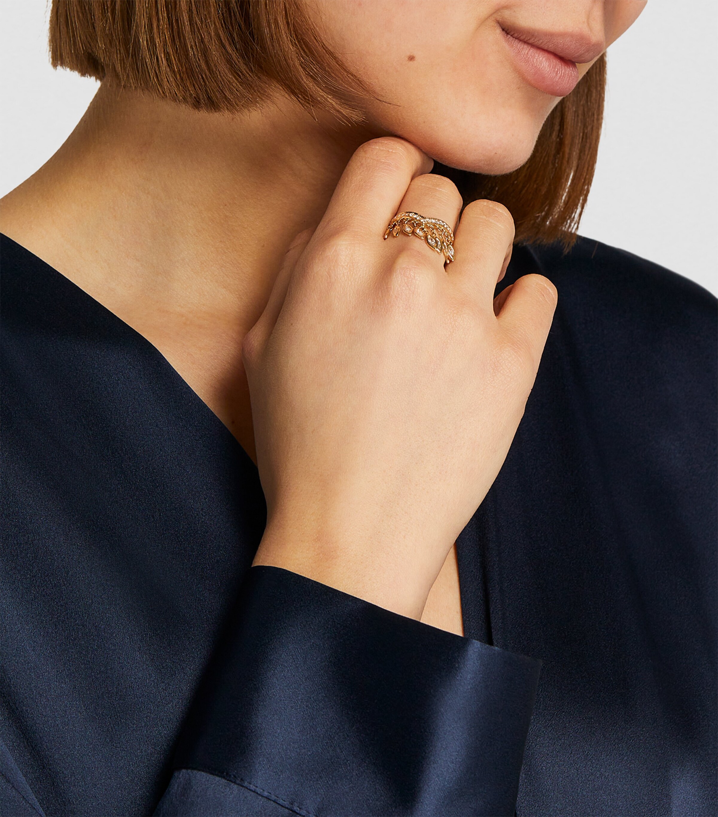 Jacquie Aiche Yellow Gold and Diamond Fringe Wishbone Ring Yellow Gold Image 4