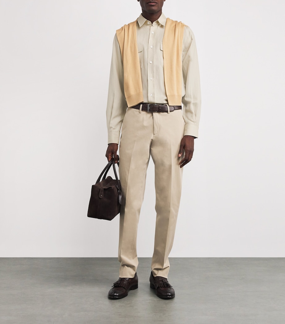 Ralph Lauren Purple Label Mens Silk-Linen Pocket-Detail Shirt Summer Sand Image 2