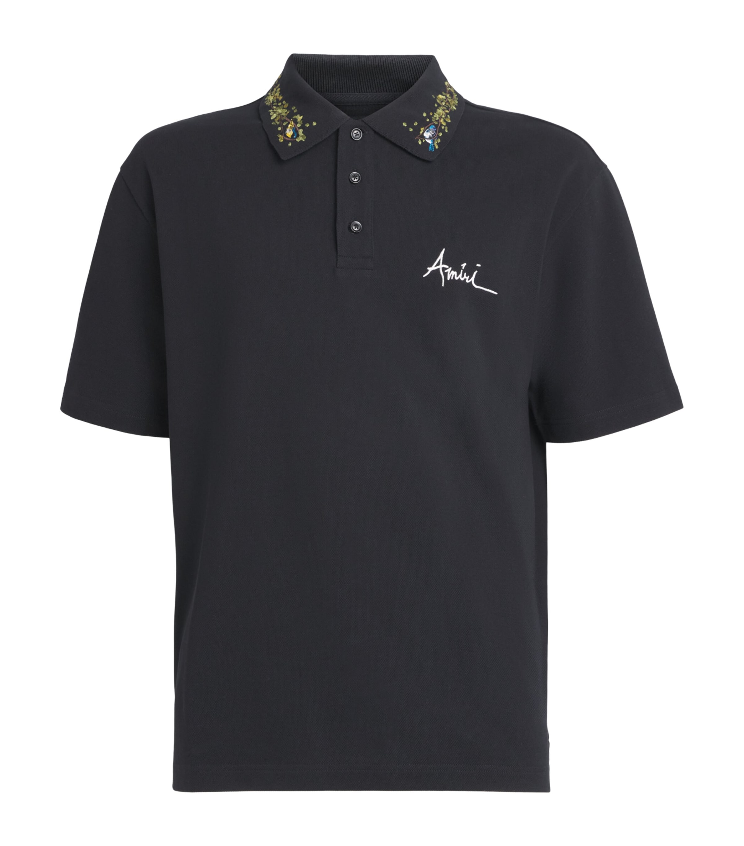 AMIRI Mens Cotton Embroidered Polo Shirt Black Image 1