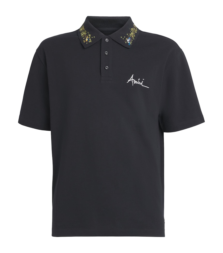 AMIRI Mens Cotton Embroidered Polo Shirt Black Image 1