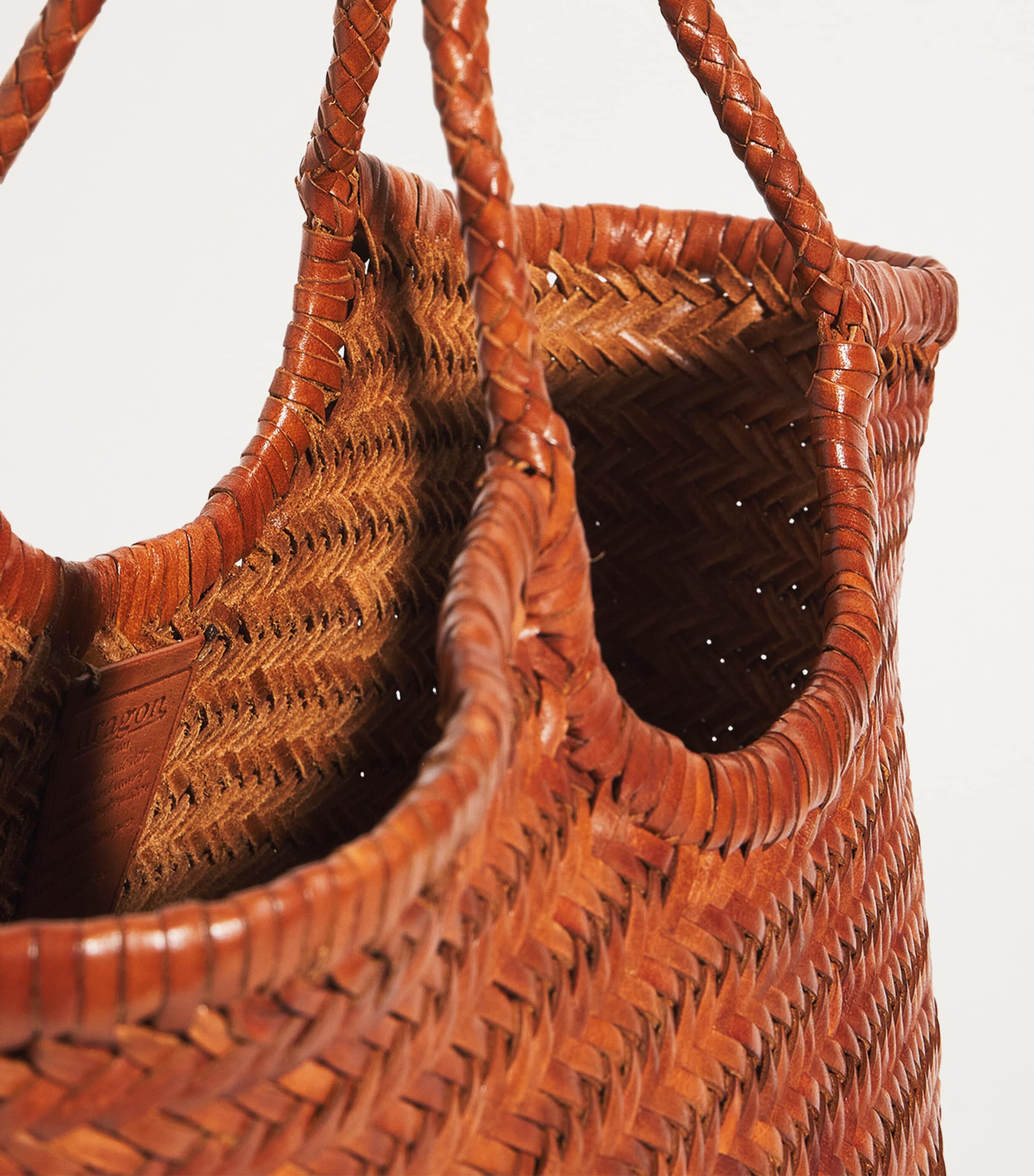 Large Leather Woven Nantucket Tote Bag TAN Image 4