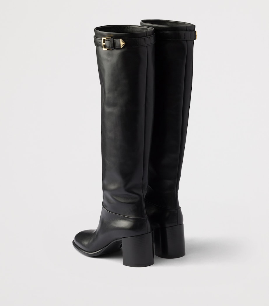 Prada Leather Heeled Knee-High Boots Black Image 4