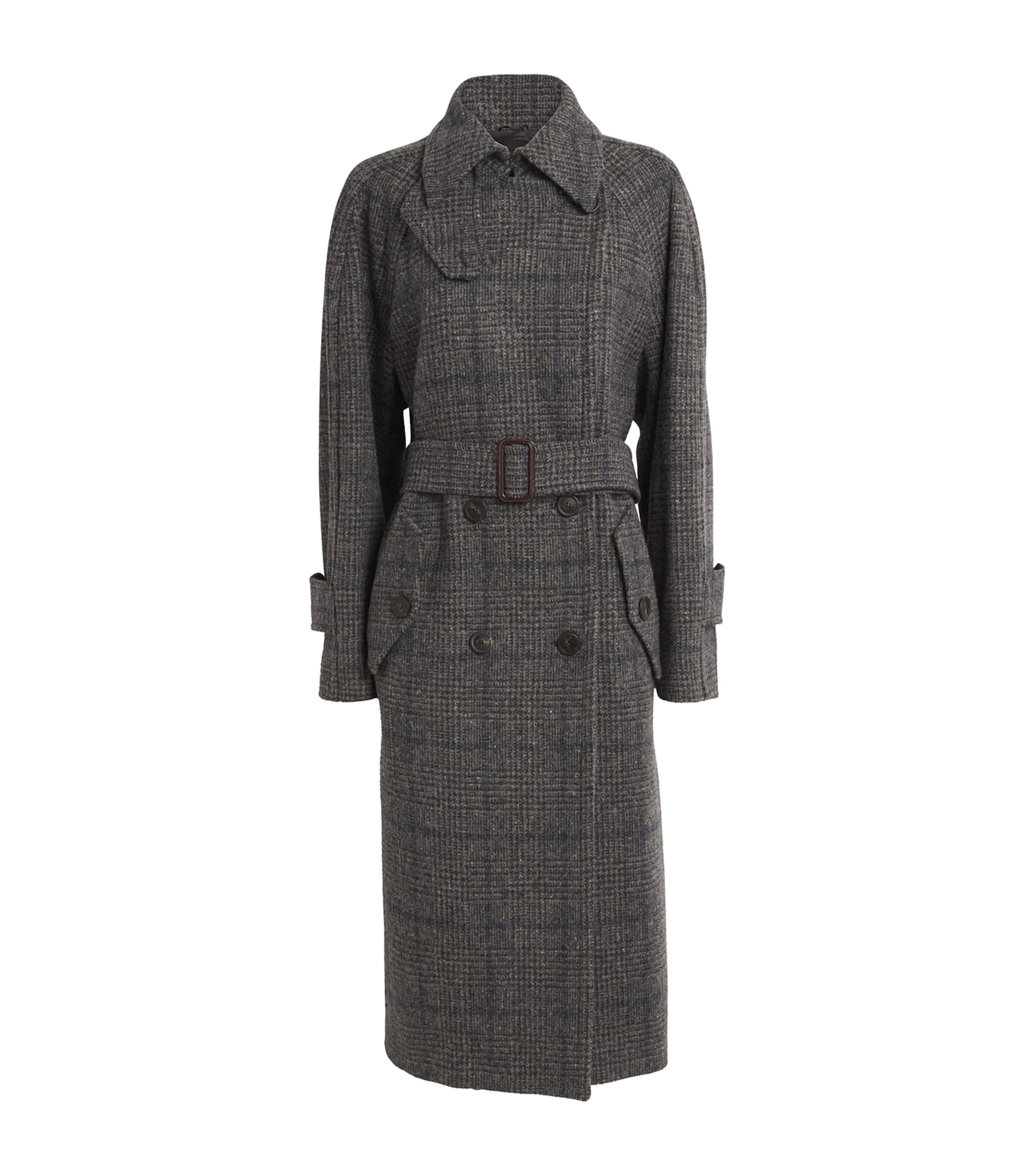 Weekend Max Mara Wool Tweed Prince Of Wales Check Overcoat In Gray