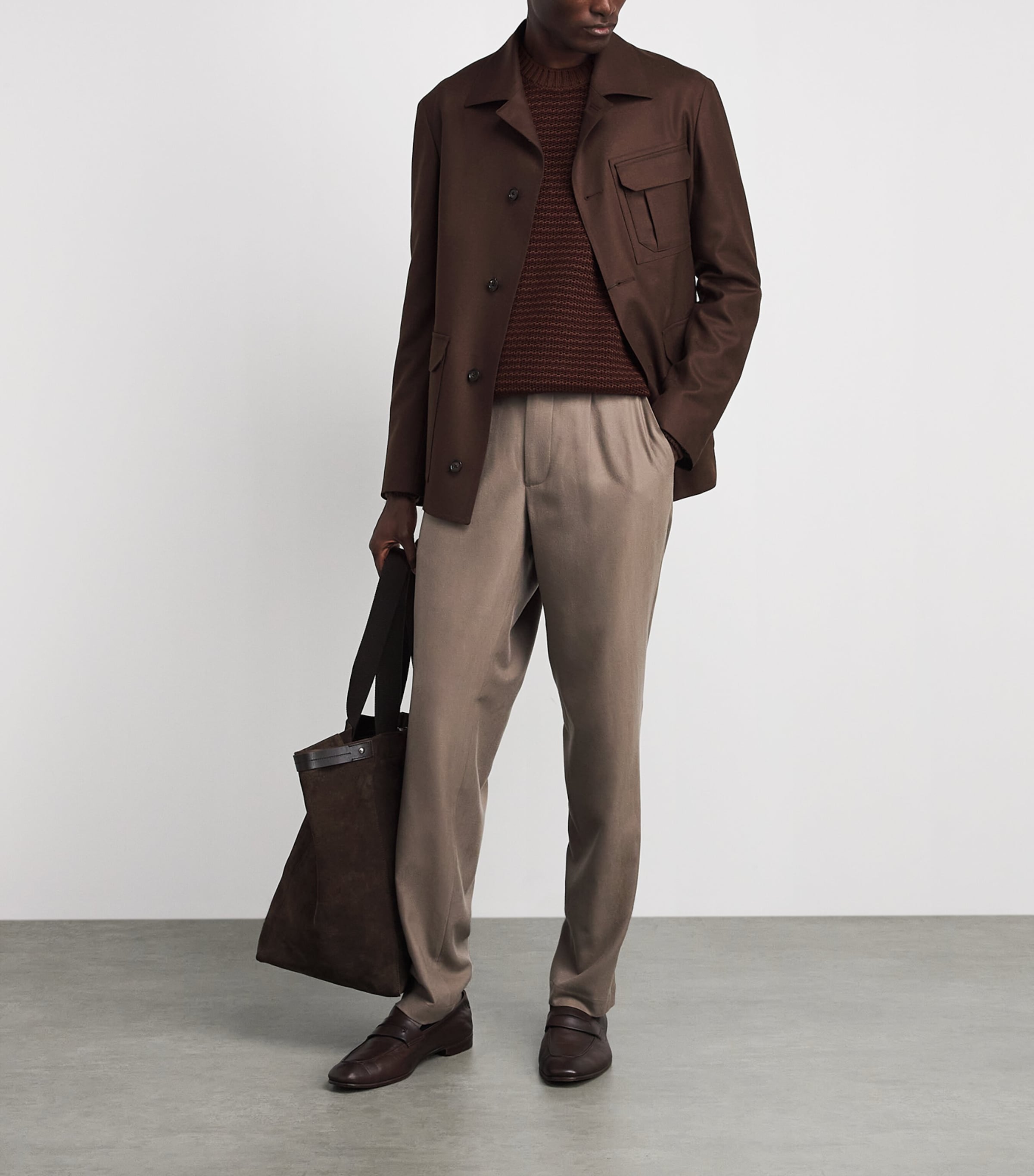 Corneliani Mens Virgin Wool-Cashmere Stripe Sweater Natural / Beige Image 2