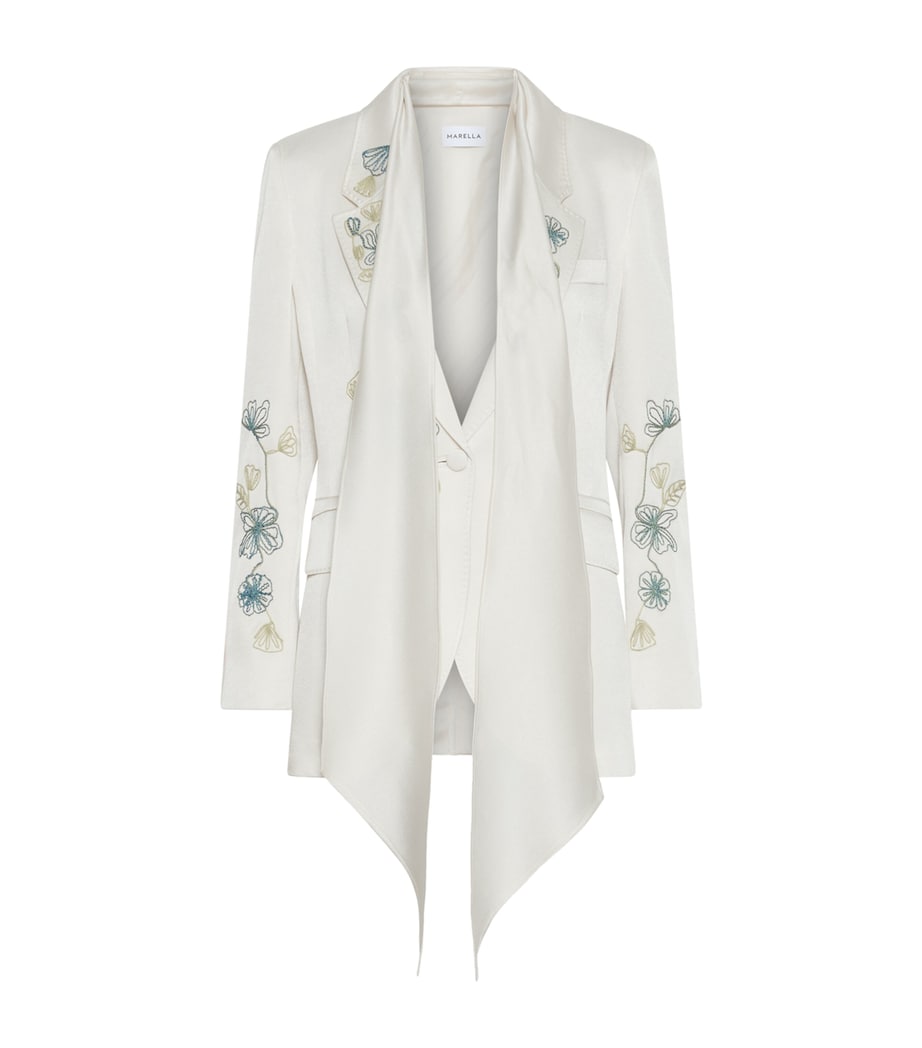 Marella Womens Satin Embroidered Scarf-Detail Blazer Wool White Image 1
