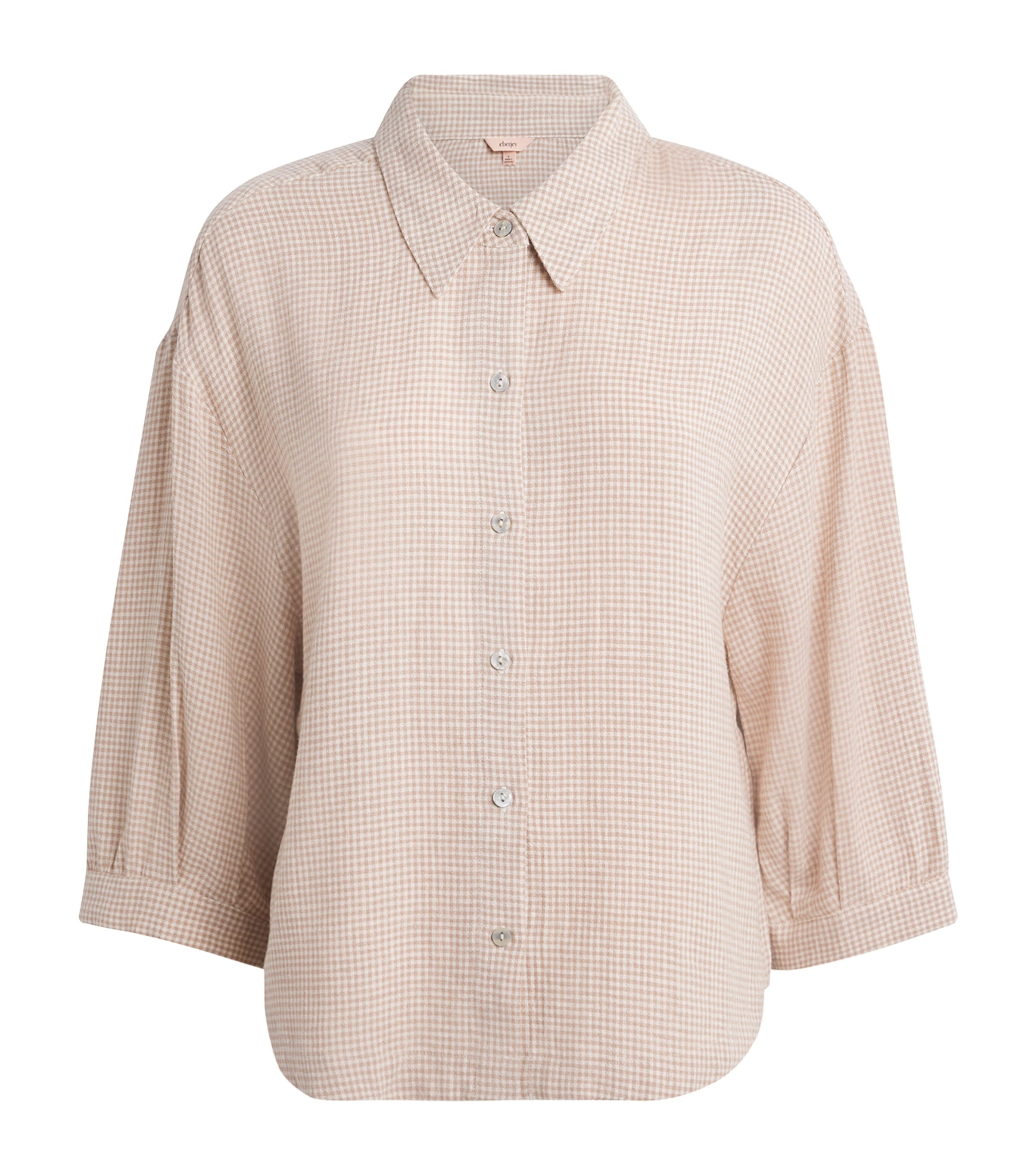 Eberjey Womens Linen-Blend Gingham Pyjama Top Gwwt Gingham Wh Image 1