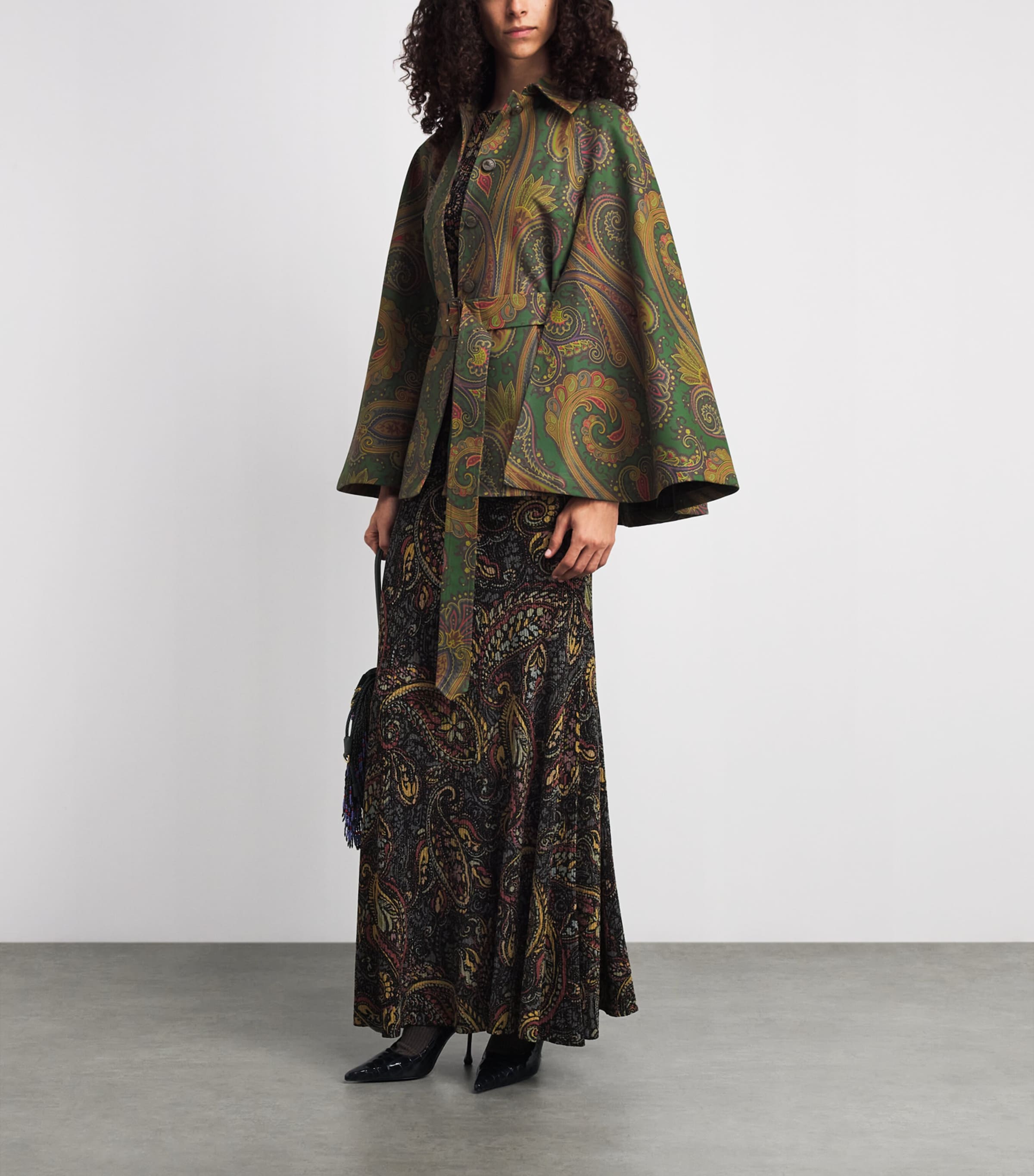 Etro Womens Cotton Gabardine Paisley Cape Jacket Green Image 2