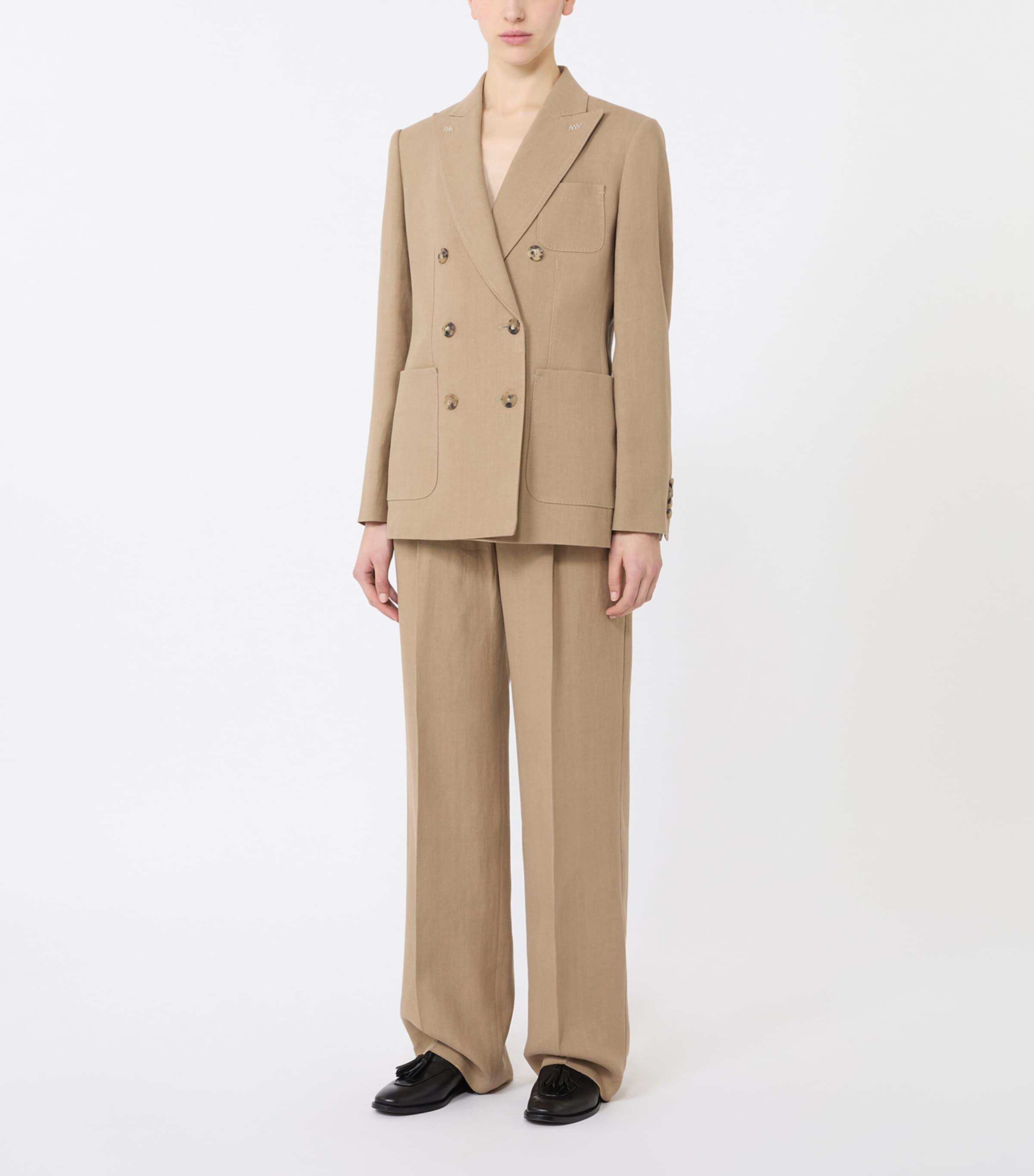 Max Mara Womens Linen Double-Breasted Blazer Desert Image 5
