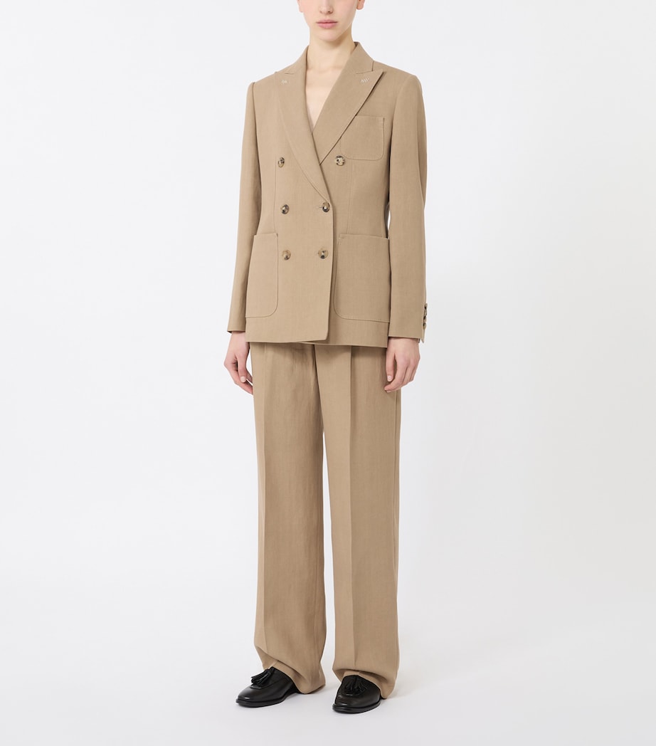 Max Mara Womens Linen Double-Breasted Blazer Desert Image 5