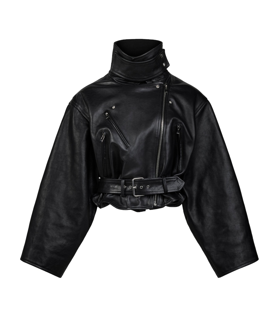 Alaïa Womens Leather Cropped Biker Jacket Noir Alaia Image 1