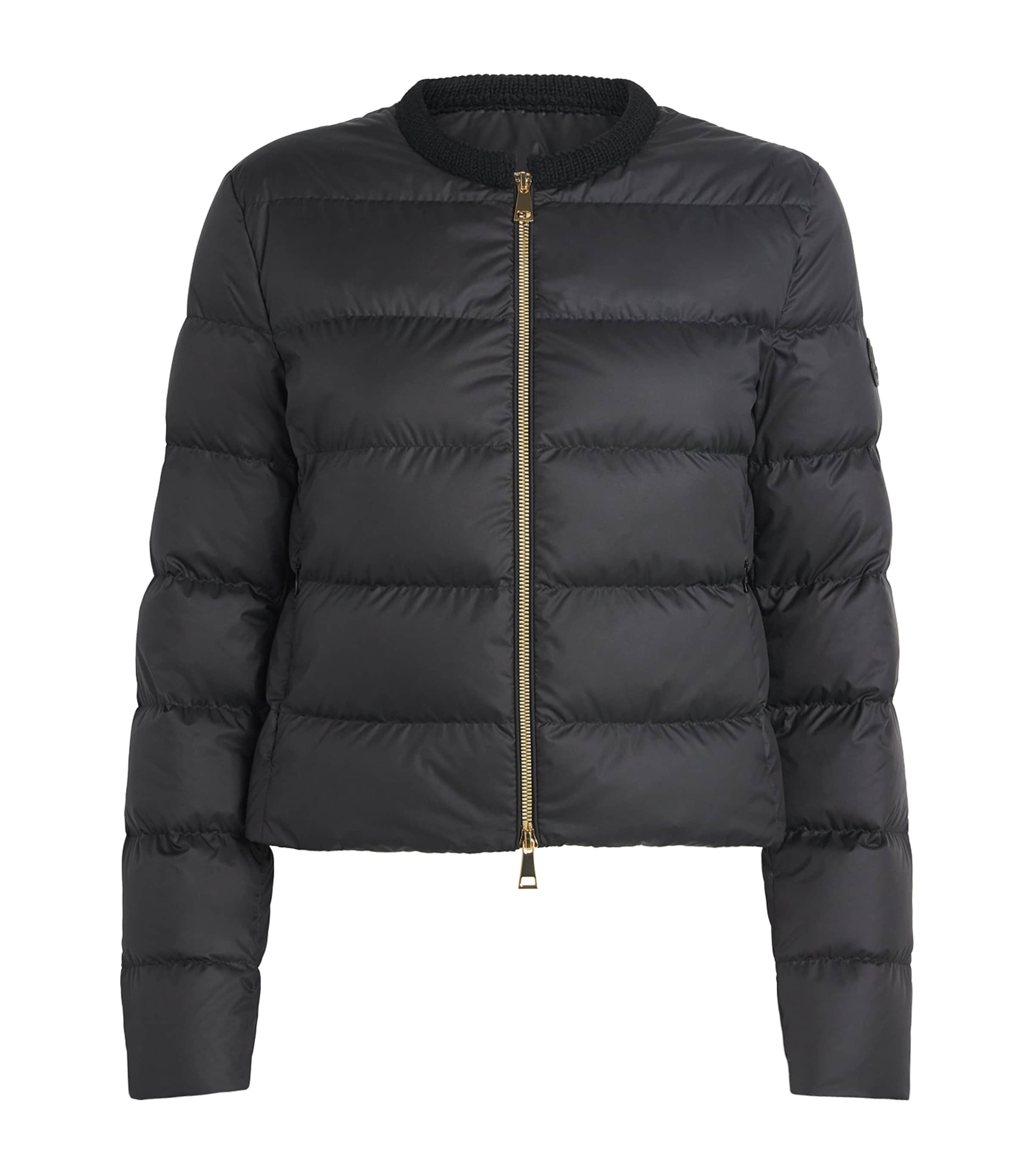 Moncler Black Short Zip-up Puffer Jacket Women In Black
