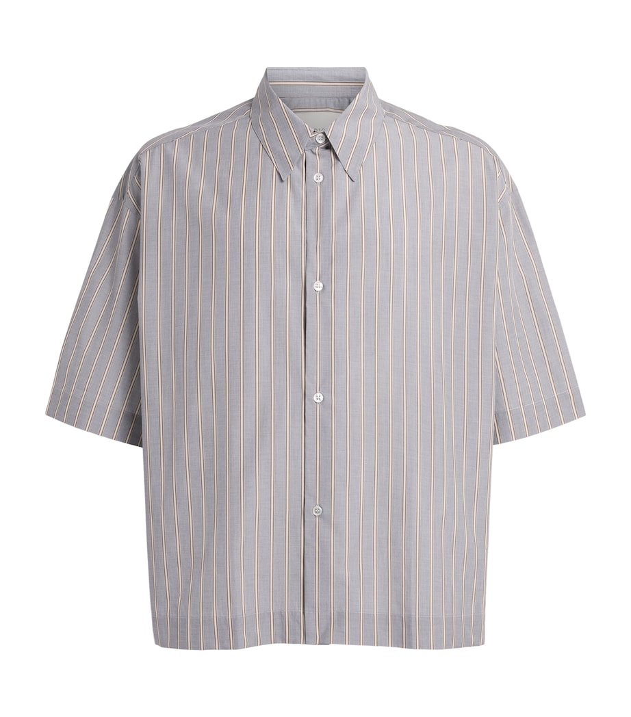 Studio Nicholson Mens Cotton Stripe Sanko Shirt Grey / Brown Image 1