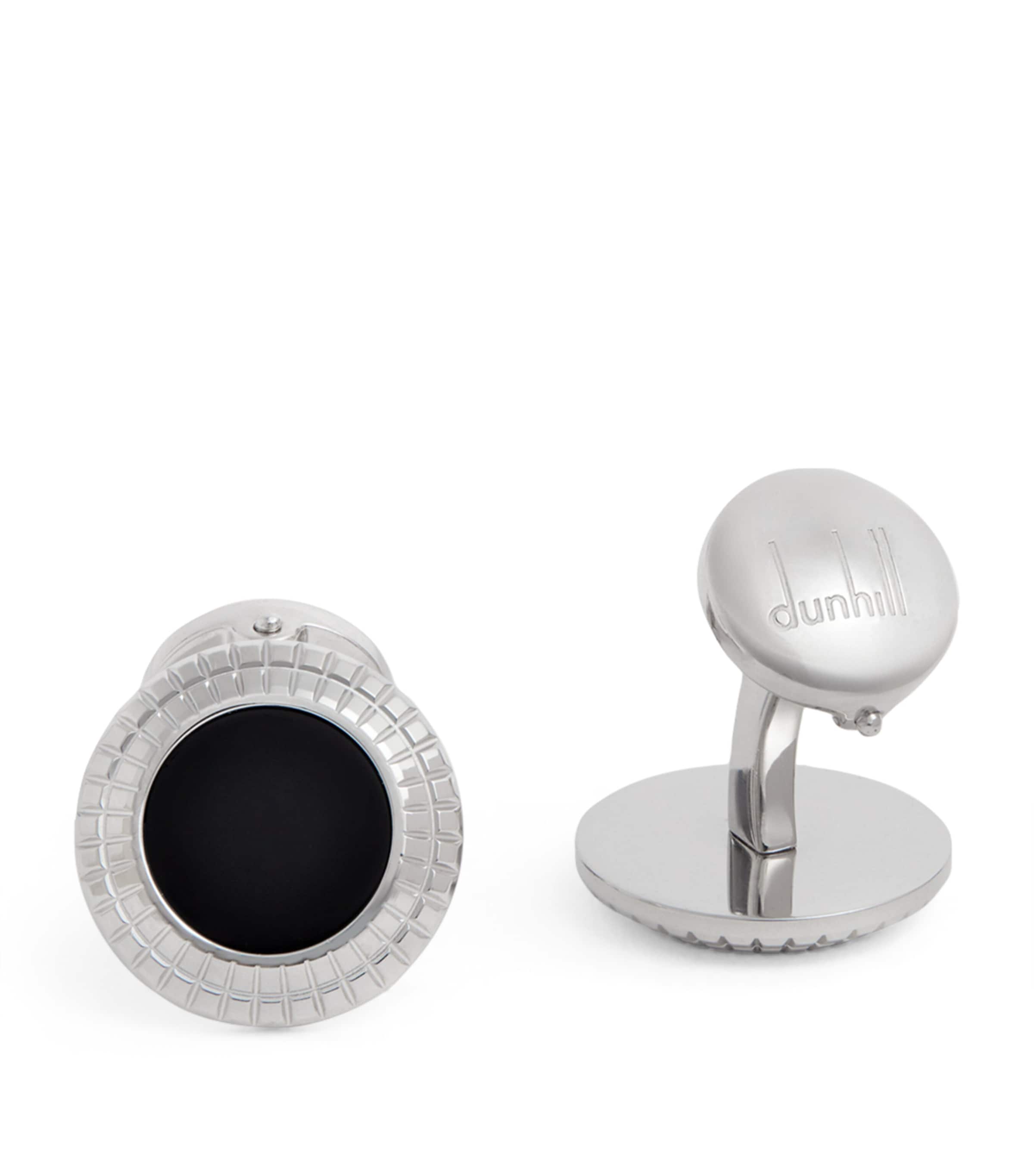 Dunhill Silver And Onyx Hobnail Coin Cufflinks In Metallic