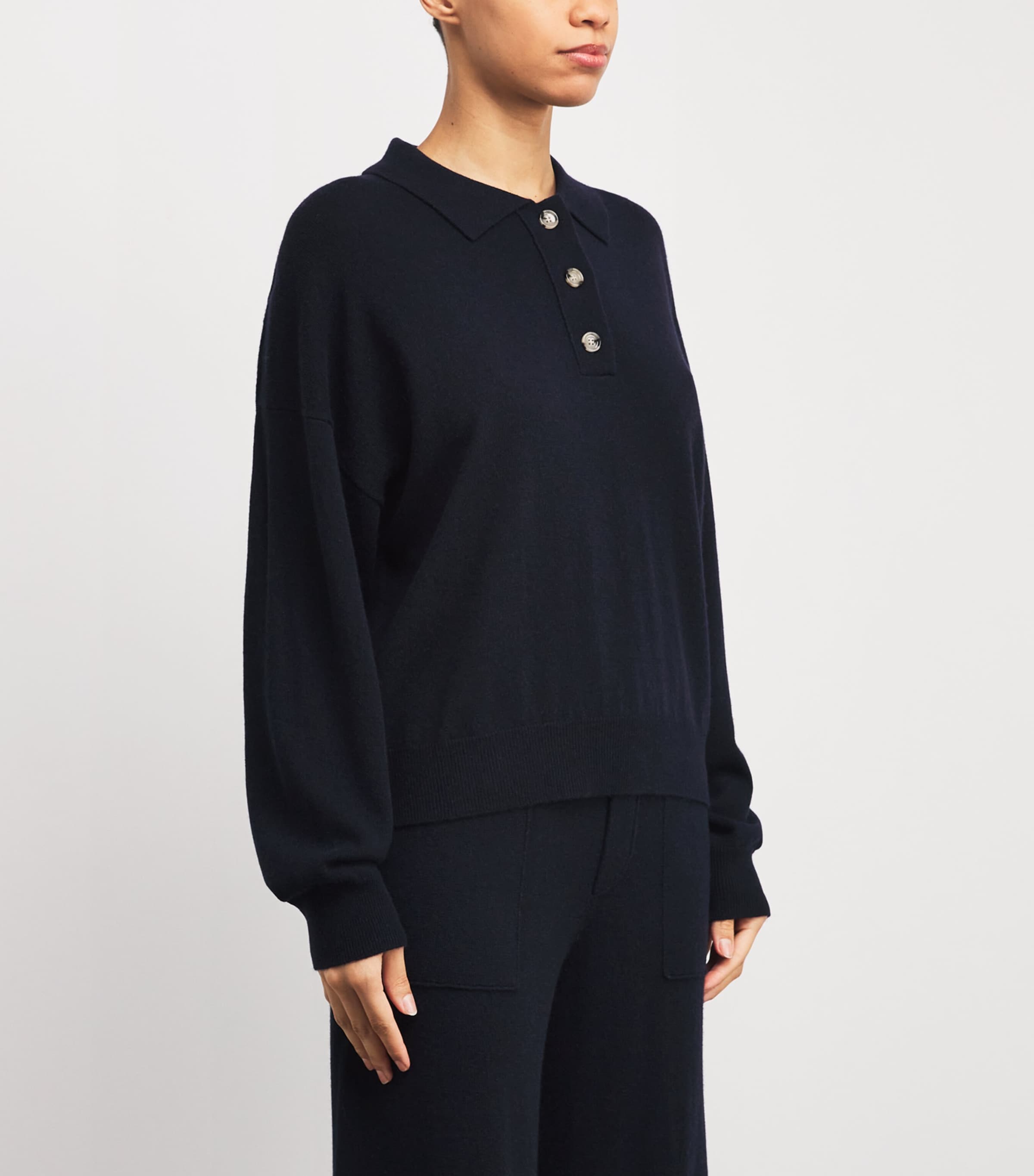 Allude Womens Cashmere Polo Sweater Navy Image 3