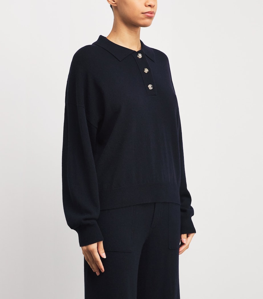 Allude Womens Cashmere Polo Sweater Navy Image 3