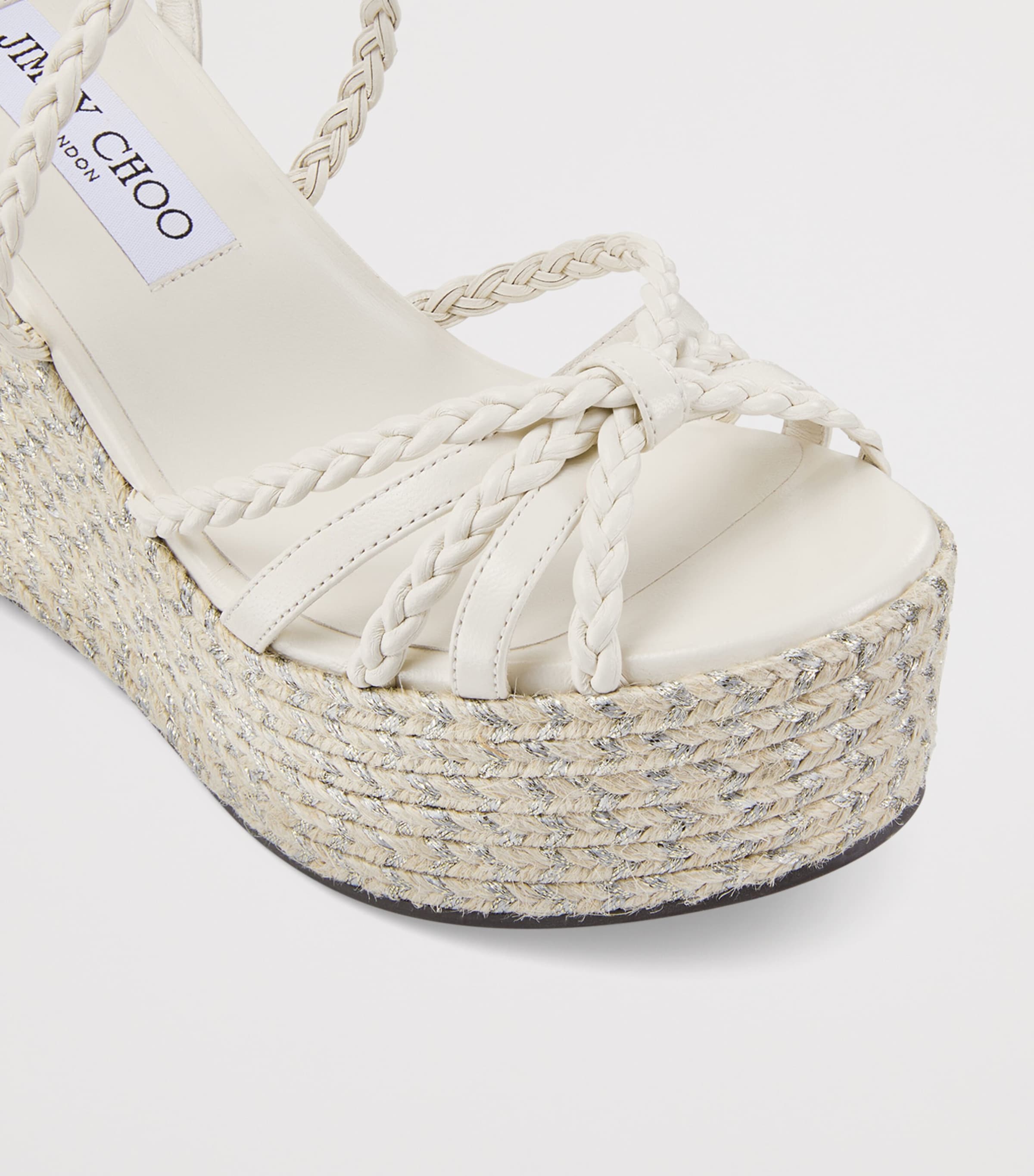 Jimmy Choo Nyra 100 Leather Wedge Sandals Latte/natural Image 6
