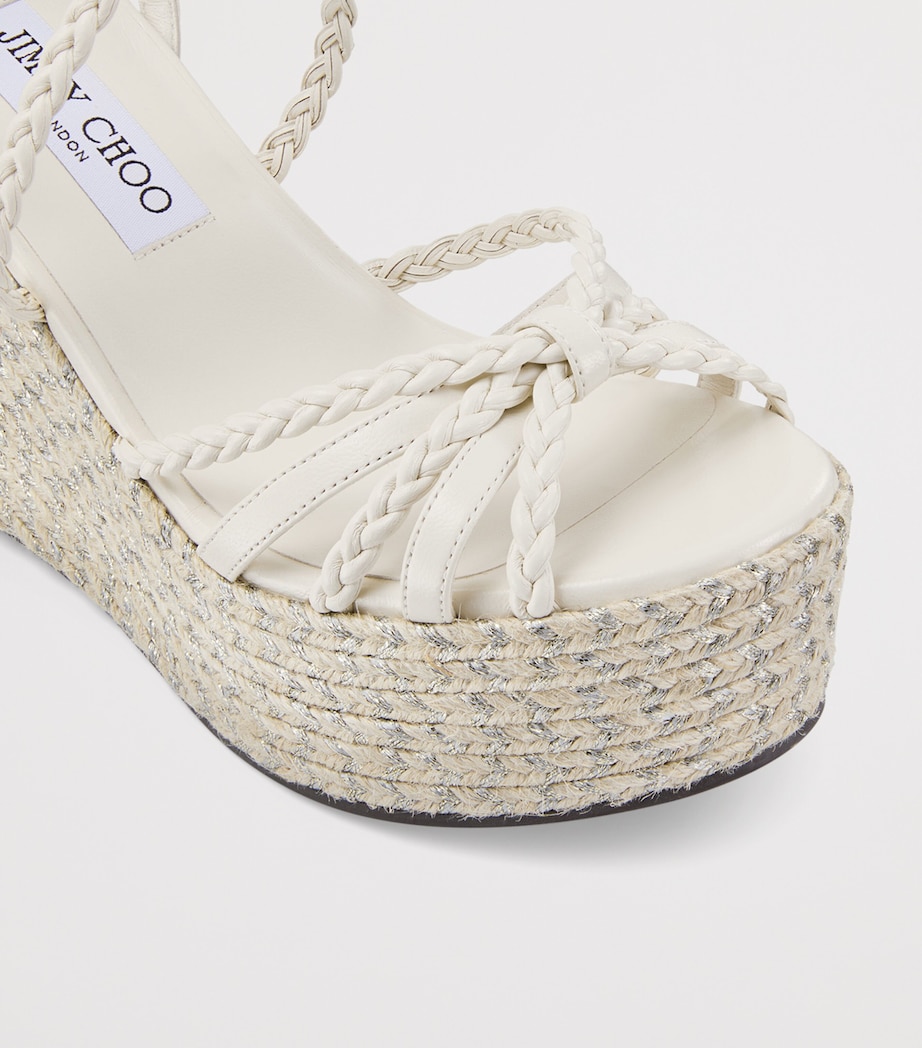 Jimmy Choo Nyra 100 Leather Wedge Sandals Latte/natural Image 6