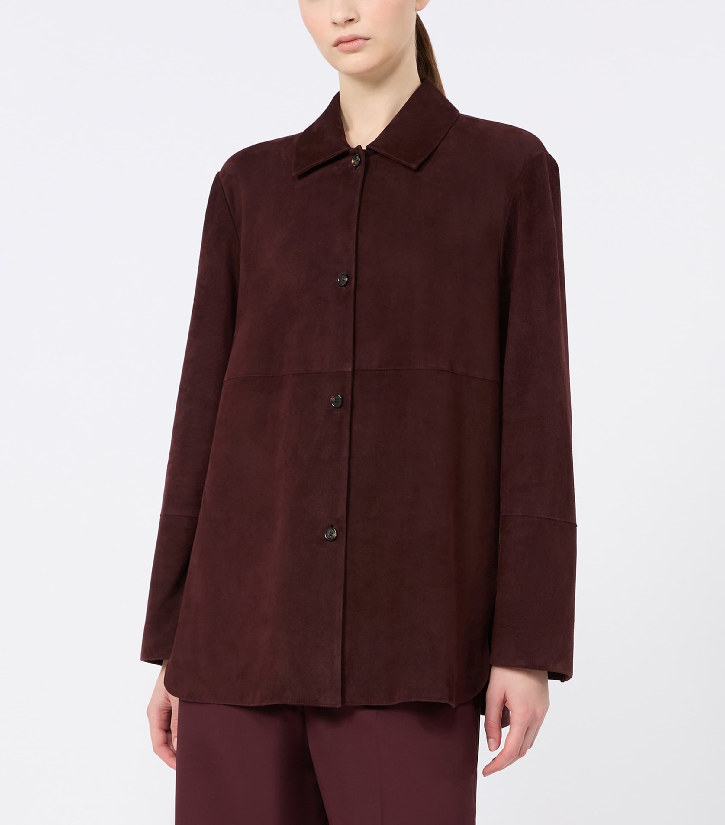 Max Mara Womens Suede Shirt Jacket Dark Red Image 3