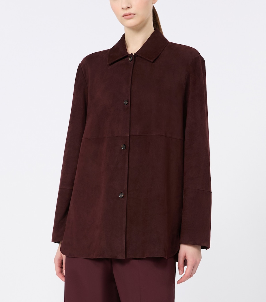 Max Mara Womens Suede Shirt Jacket Dark Red Image 3