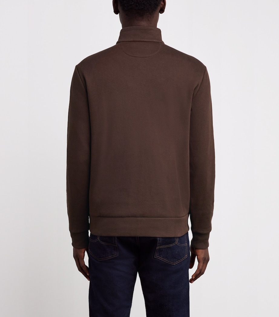 Cotton-Blend Polo Pony Quarter-Zip Sweater DARK BROWN Image 4
