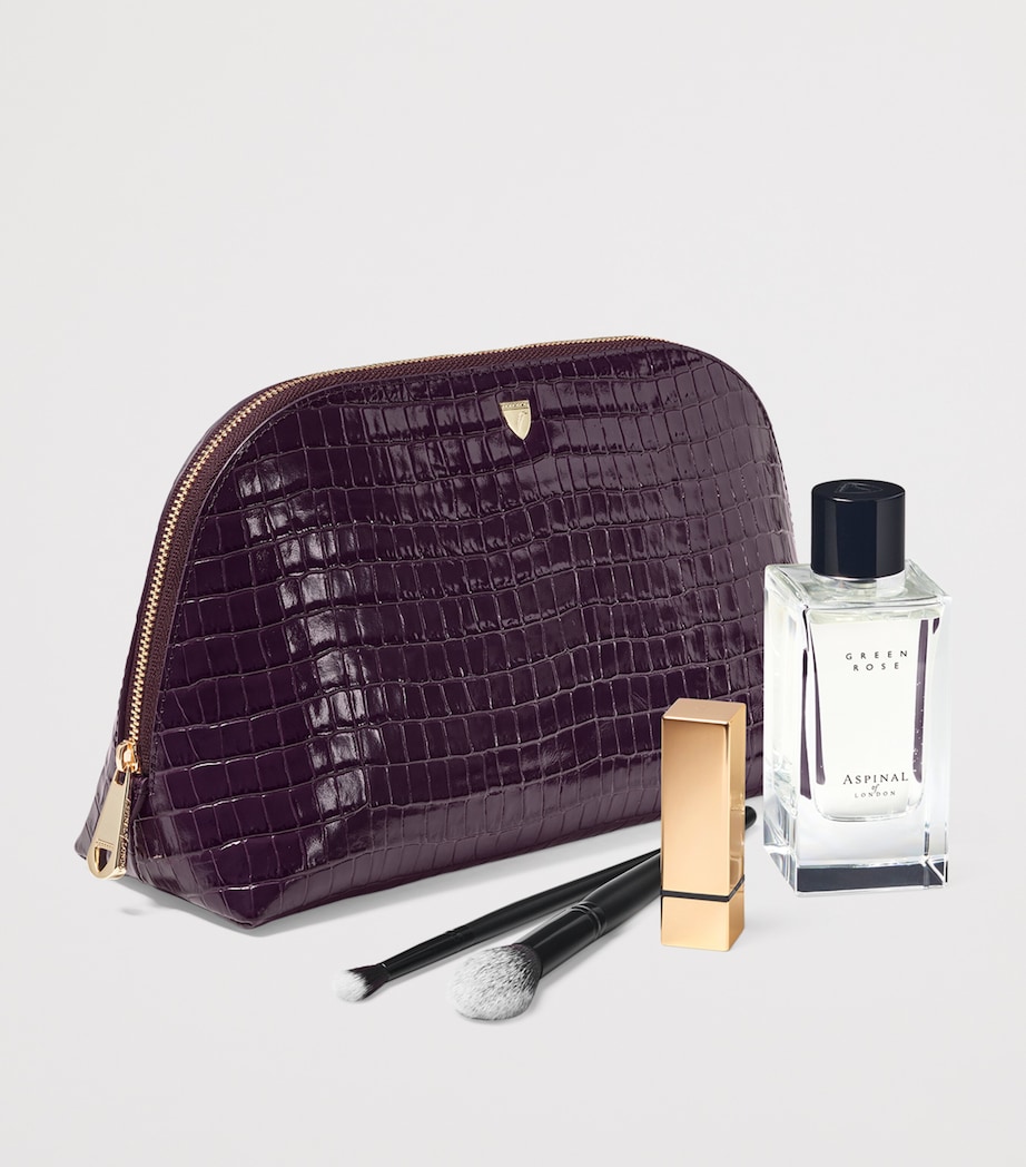 Large Leather Croc-Embossed Cosmetic Case FIG Image 3