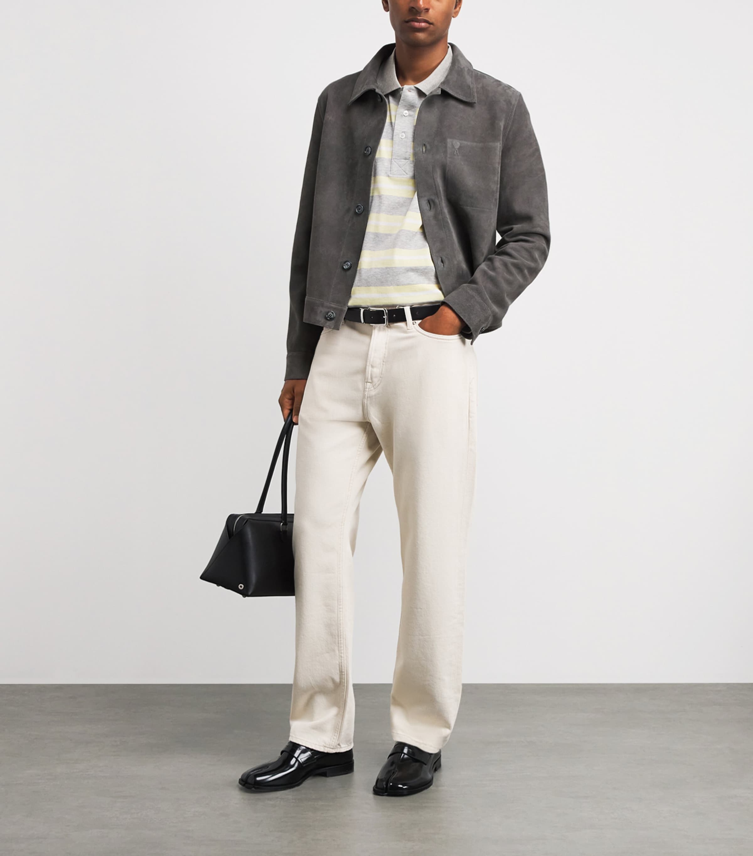 AMI Paris Mens Suede Logo Jacket Carbone Image 2