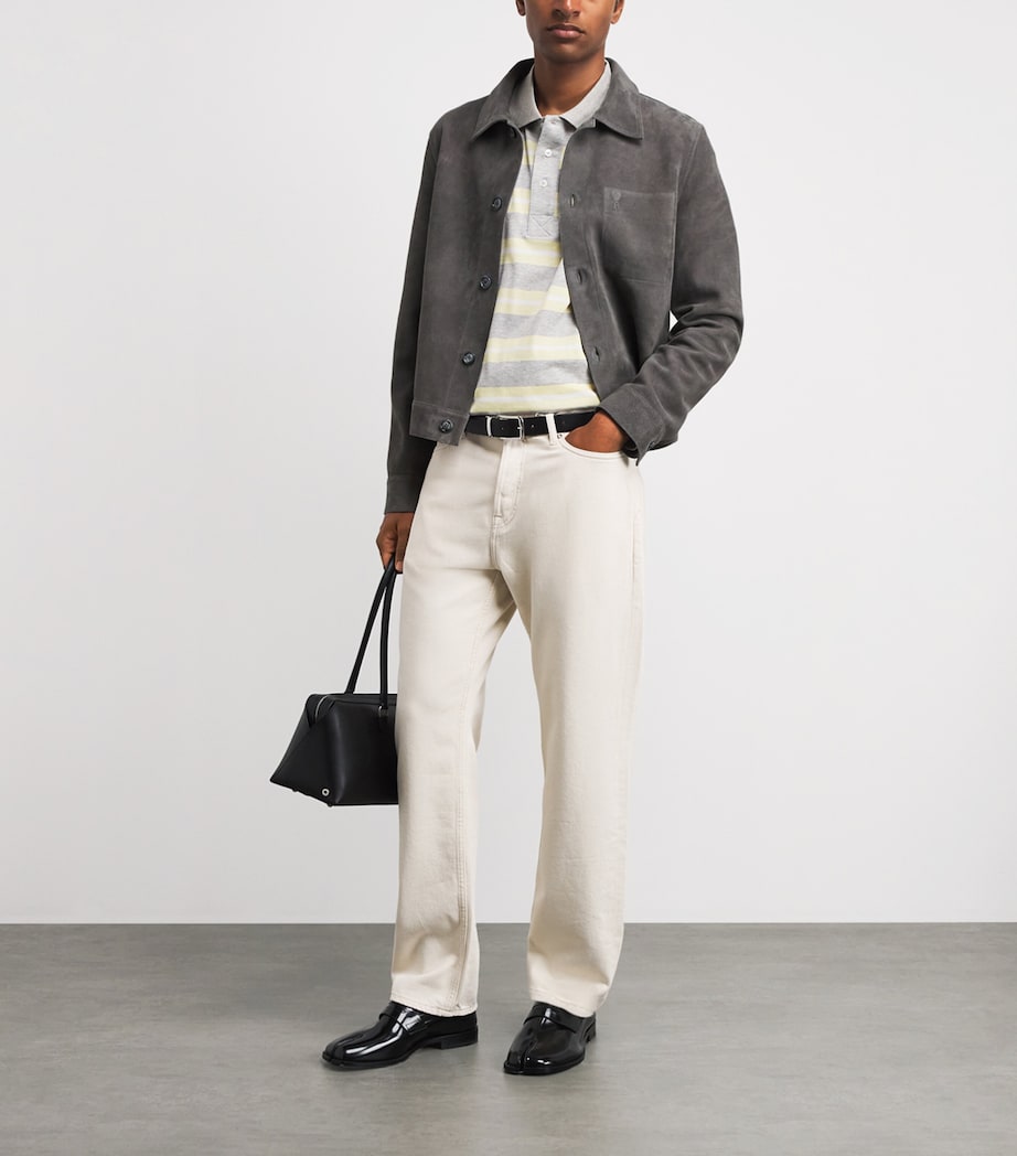 AMI Paris Mens Suede Logo Jacket Carbone Image 2